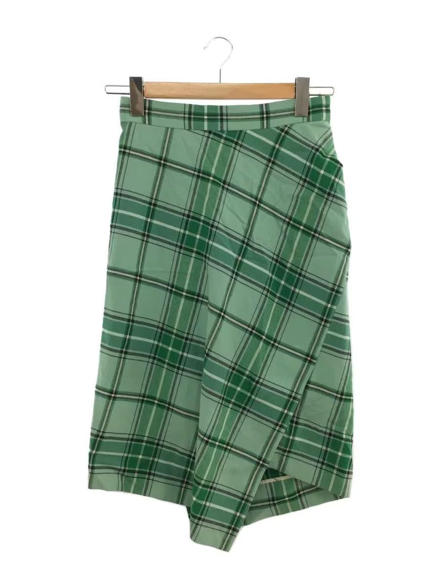 image of Vivienne Westwood Asymmetrical Wrap Plaid Wool Skirt in Green, Women's (Size 26)