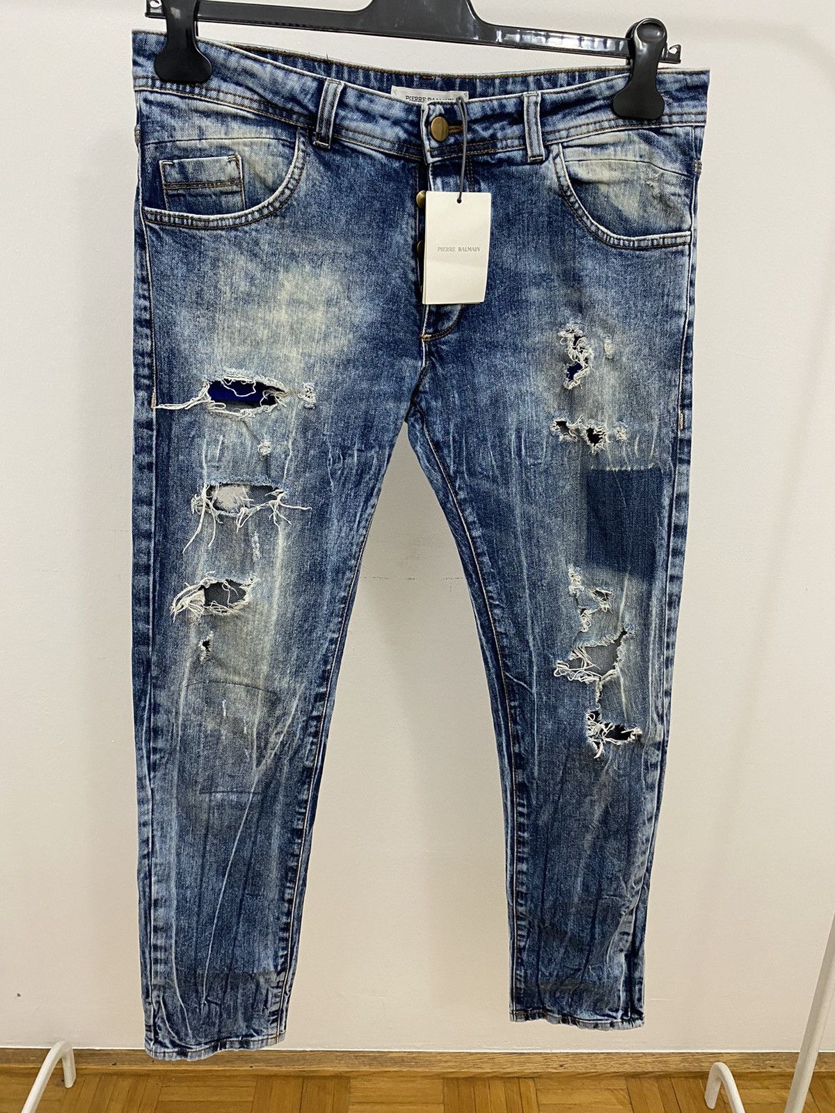 image of Balmain Deconstructed Blue Jeans, Men's (Size 34)