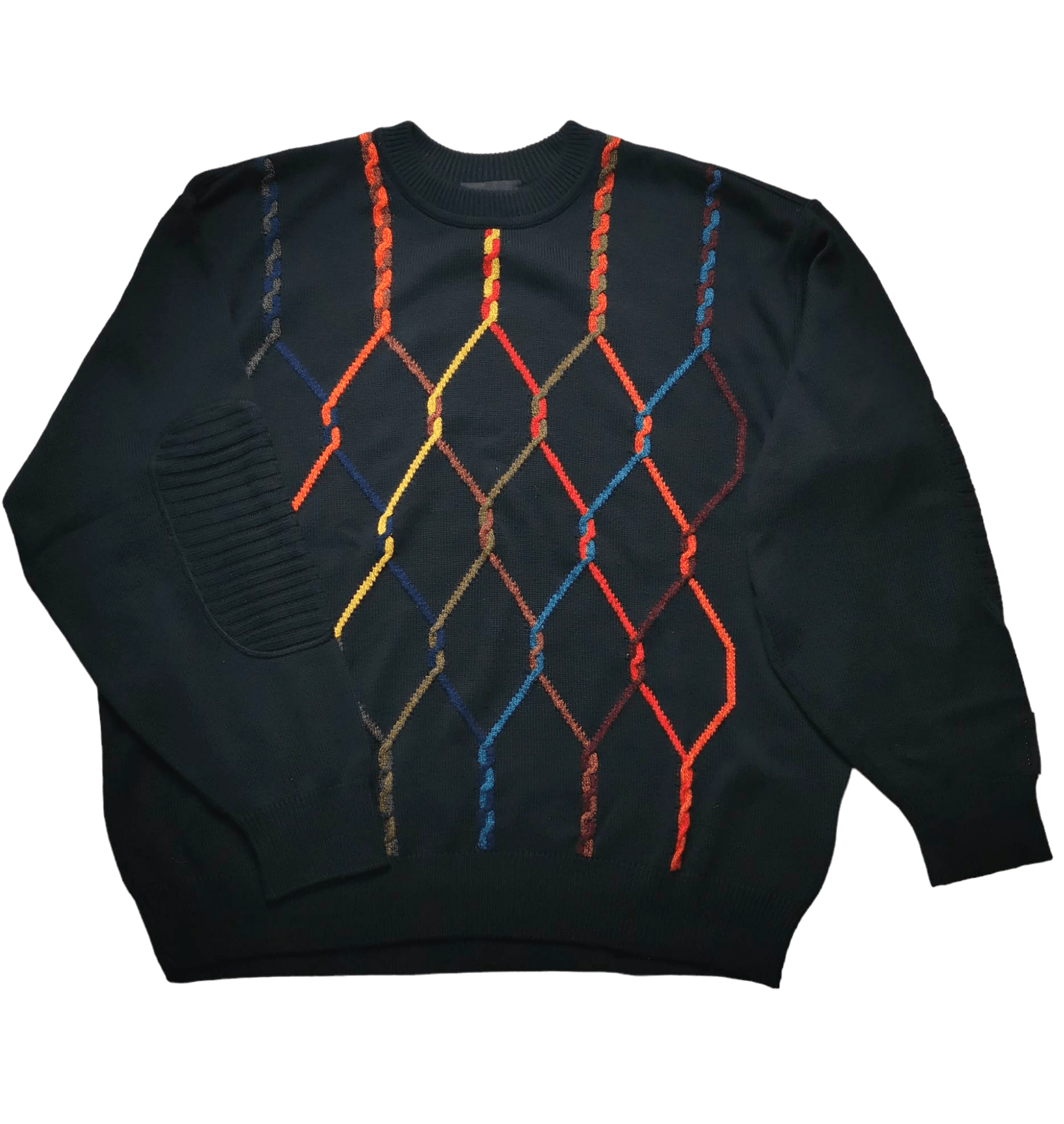 Pull Vintage Carlo Colucci Noir Et Orange - Taille M, Occasion Très Bon état, Style Décontracté Rétro