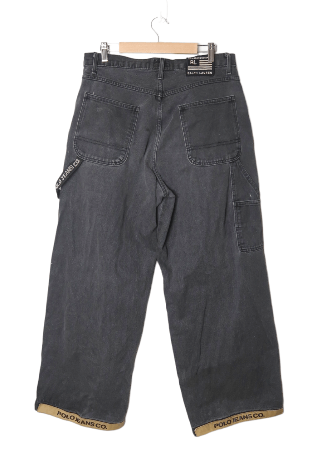 image of Polo Ralph Laurent Hip Hop Leg Leather Over Style Denim in Faded Black, Men's (Size 31)