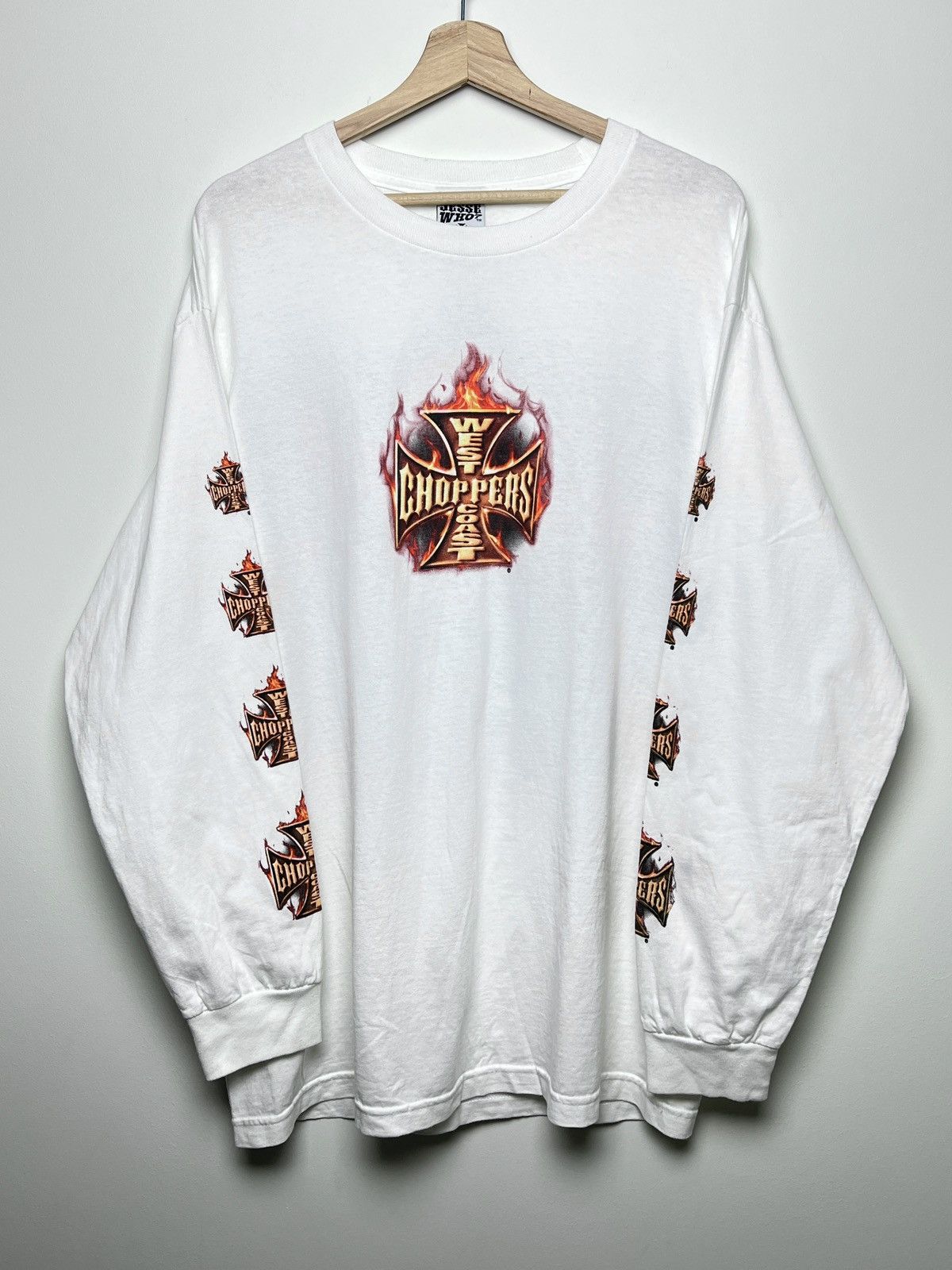 image of West Coast Choppers Vintage Longsleeve in White, Men's (Size Large)