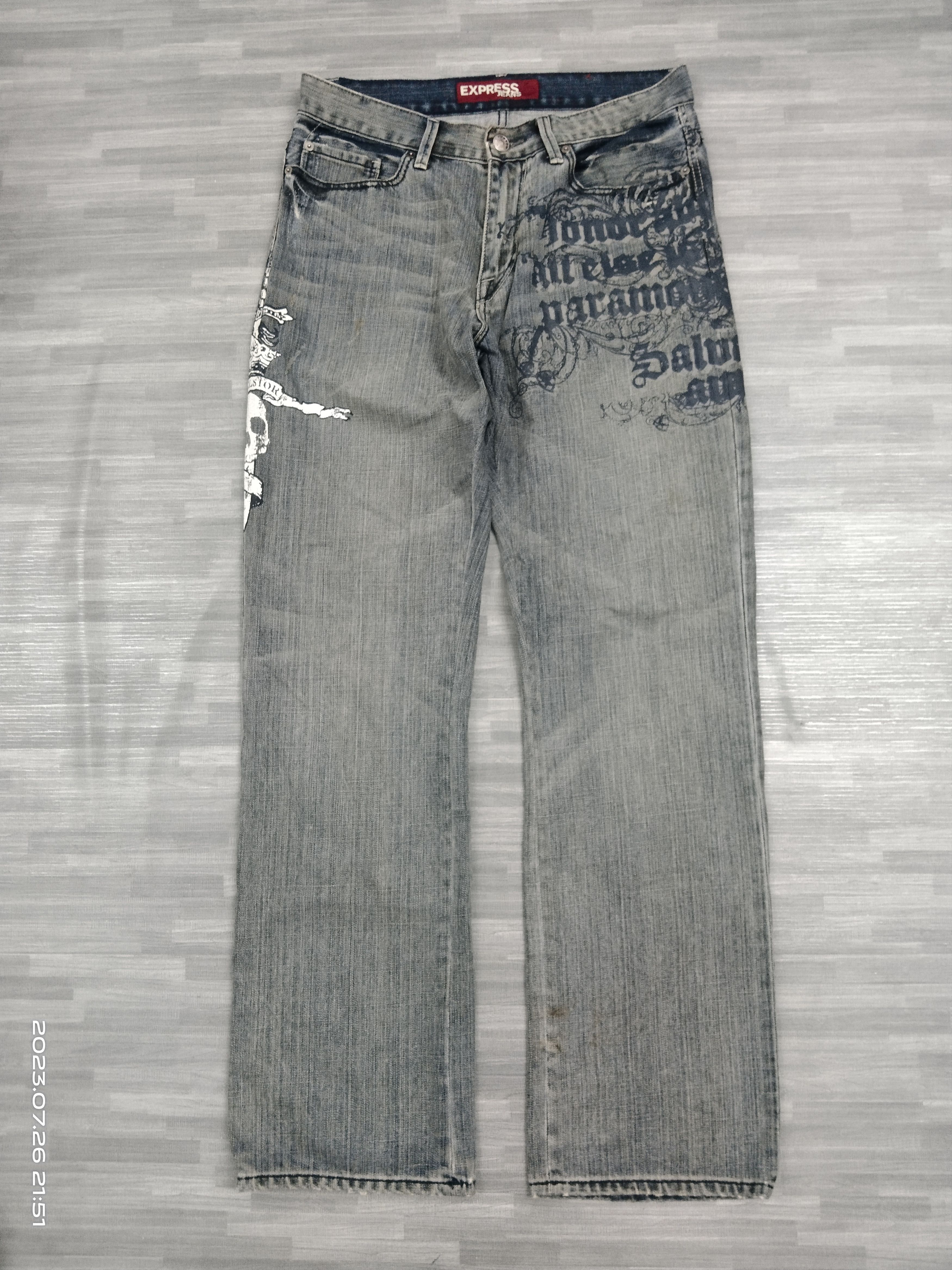 Japanese Brand SICK ART SKULLS ILLUSTRATION EXPRESS JEANS Size US 32 / EU 48 - 2 Thumbnail