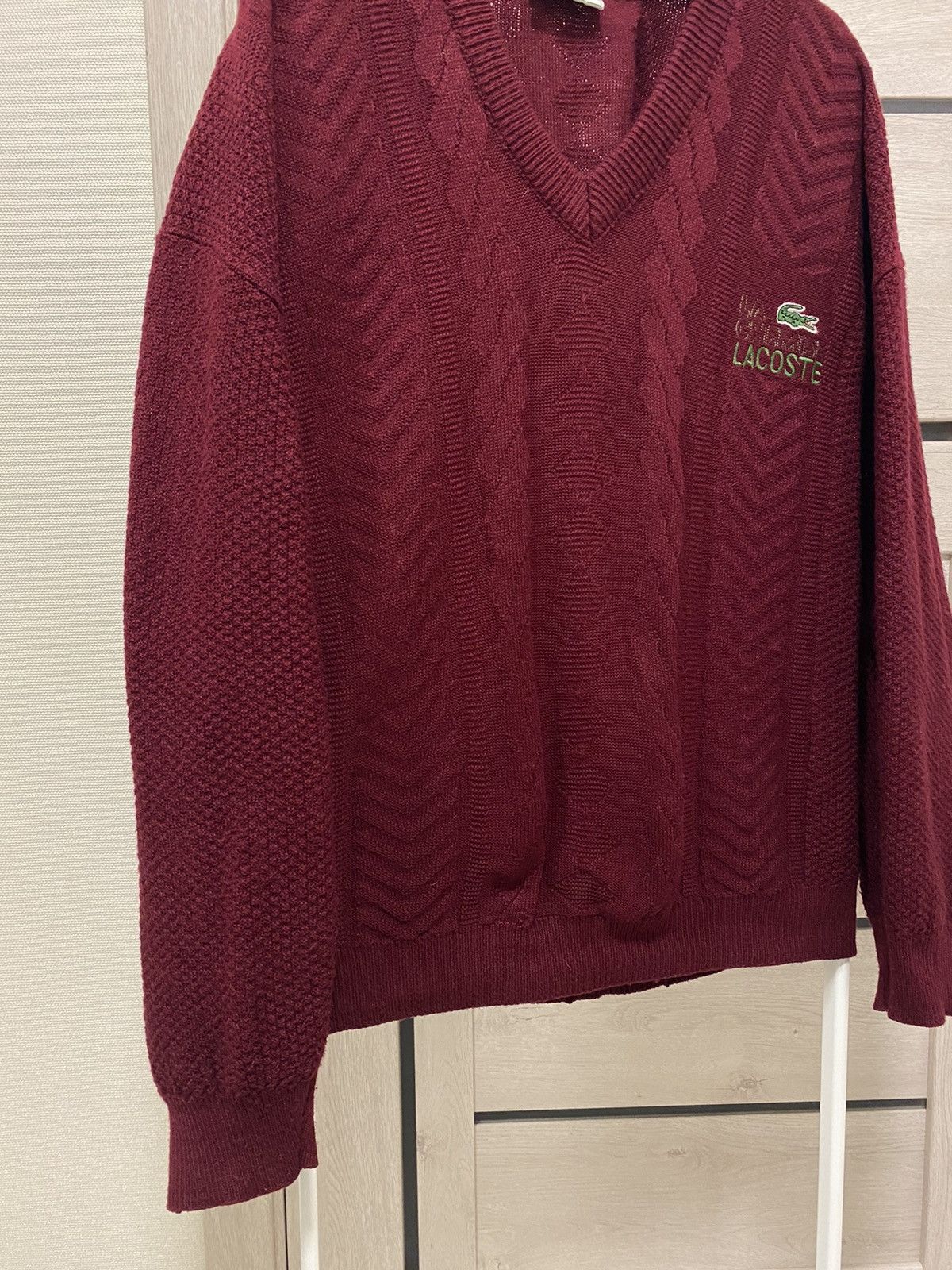 Lacoste × Vintage Lacoste Chemise Made in France Knit Burgundy V-neck Sweater Size US L / EU 52-54 / 3 - 10 Thumbnail