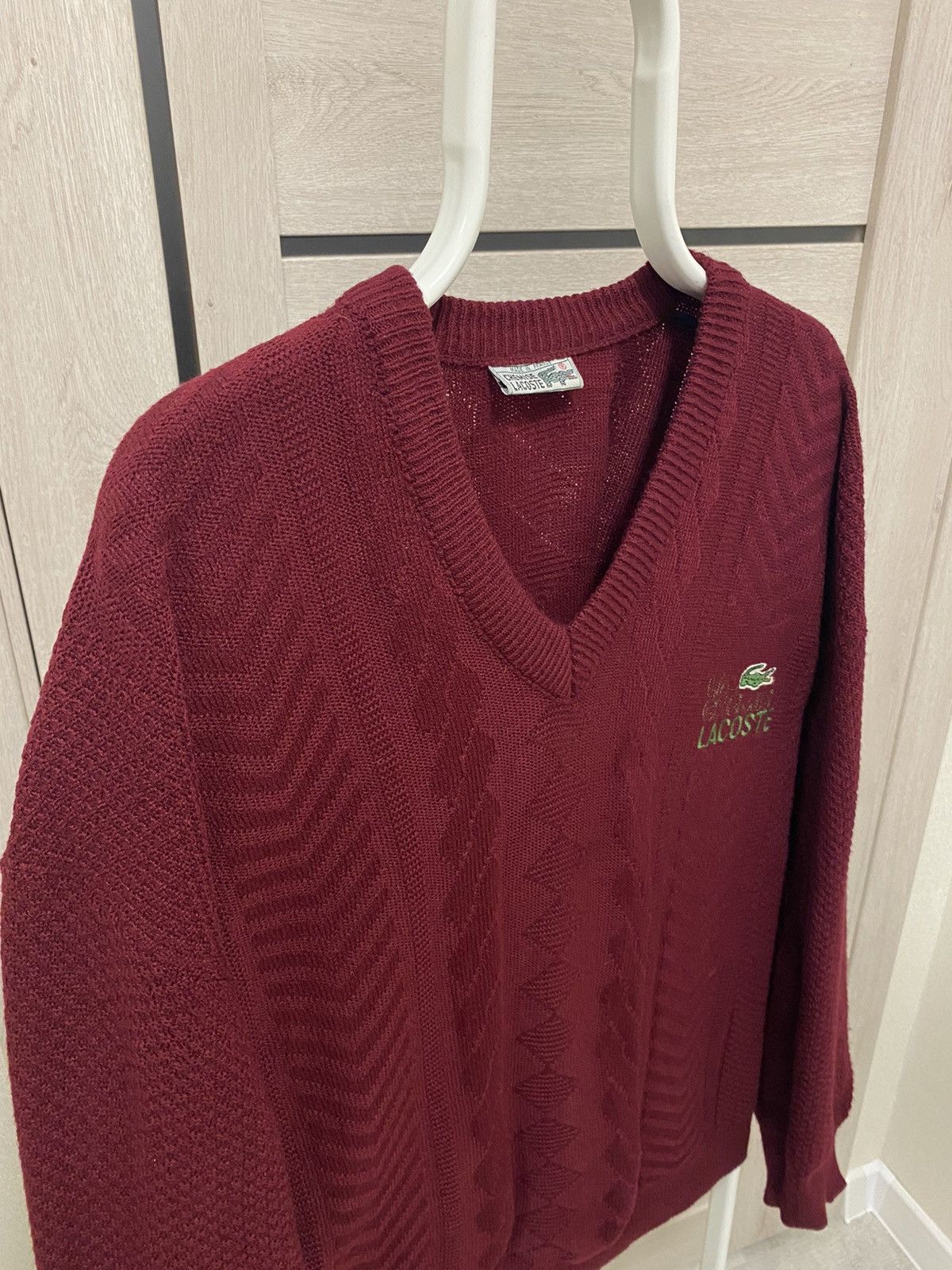 Lacoste × Vintage Lacoste Chemise Made in France Knit Burgundy V-neck Sweater Size US L / EU 52-54 / 3 - 8 Thumbnail