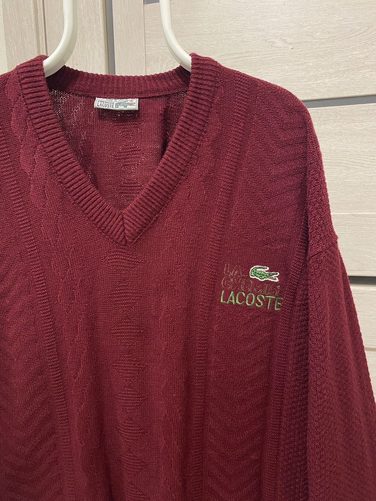 Lacoste × Vintage Lacoste Chemise Made in France Knit Burgundy V-neck Sweater Size US L / EU 52-54 / 3 - 2 Thumbnail