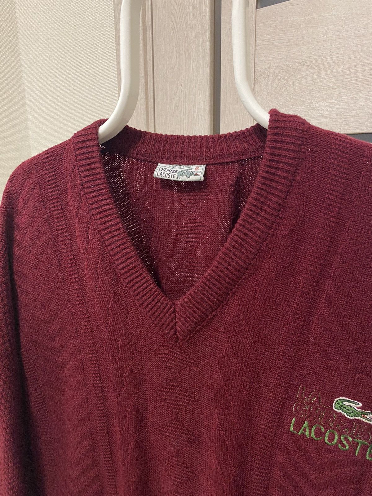 Lacoste × Vintage Lacoste Chemise Made in France Knit Burgundy V-neck Sweater Size US L / EU 52-54 / 3 - 5 Thumbnail