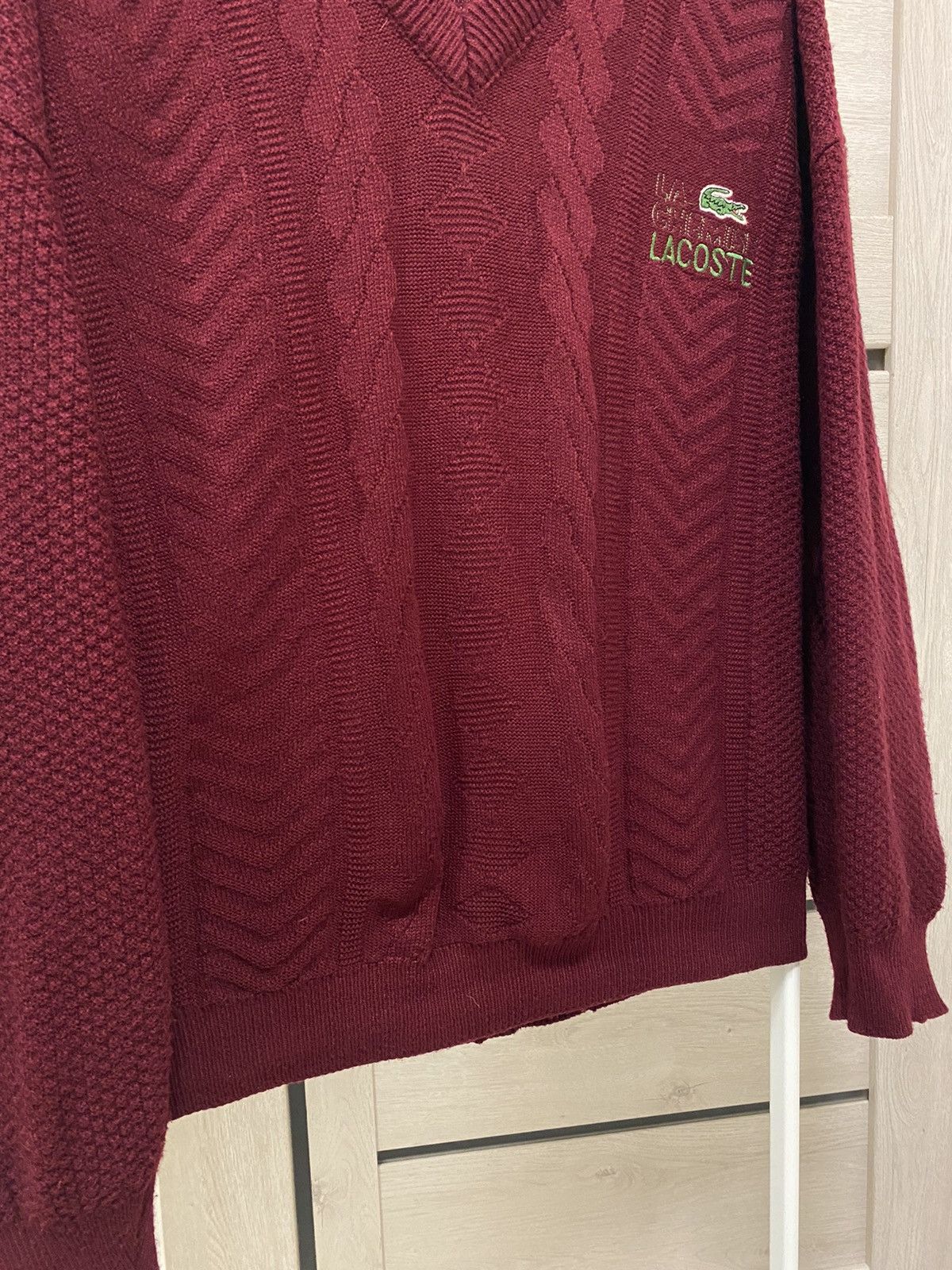 Lacoste × Vintage Lacoste Chemise Made in France Knit Burgundy V-neck Sweater Size US L / EU 52-54 / 3 - 7 Thumbnail