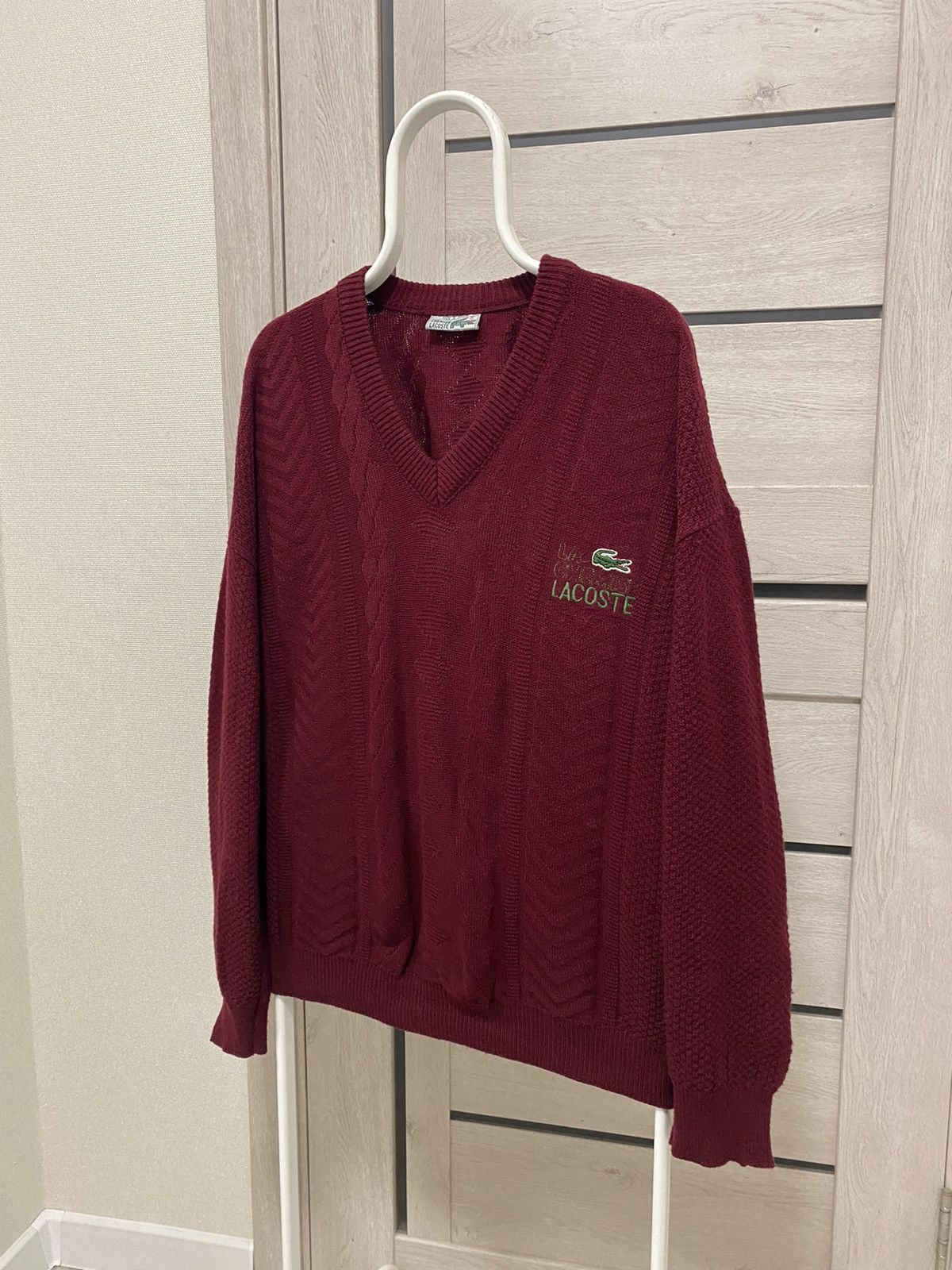 Lacoste × Vintage Lacoste Chemise Made in France Knit Burgundy V-neck Sweater Size US L / EU 52-54 / 3 - 3 Thumbnail