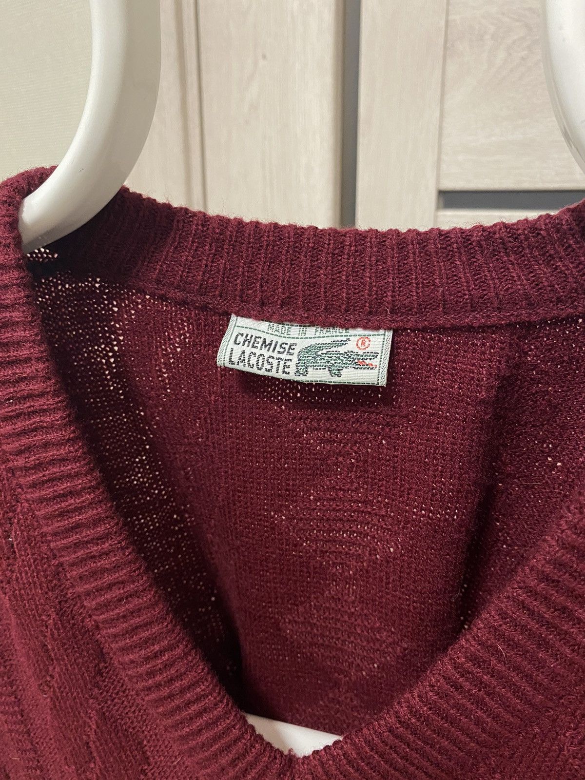 Lacoste × Vintage Lacoste Chemise Made in France Knit Burgundy V-neck Sweater Size US L / EU 52-54 / 3 - 6 Thumbnail