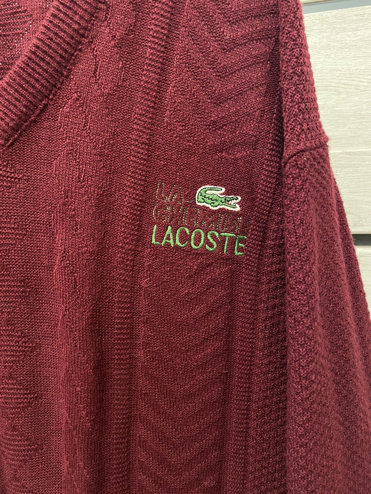 Lacoste × Vintage Lacoste Chemise Made in France Knit Burgundy V-neck Sweater Size US L / EU 52-54 / 3 - 4 Thumbnail