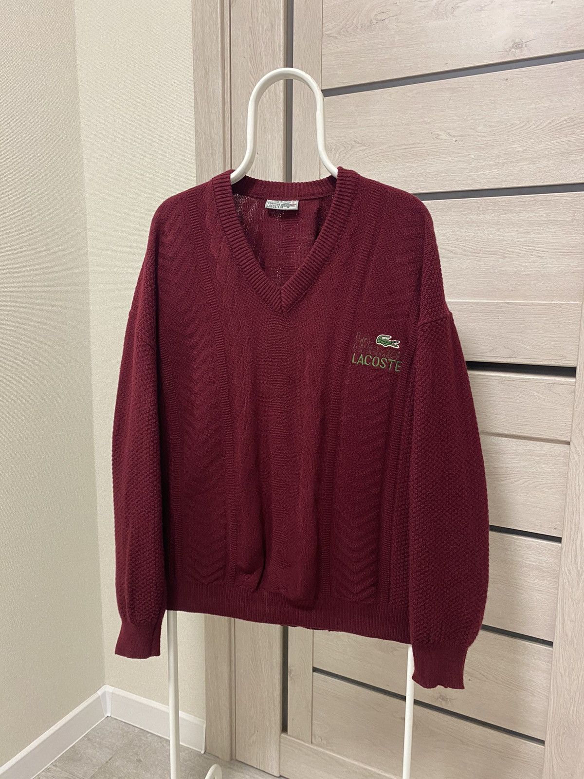 Lacoste × Vintage Lacoste Chemise Made in France Knit Burgundy V-neck Sweater Size US L / EU 52-54 / 3 - 1 Thumbnail