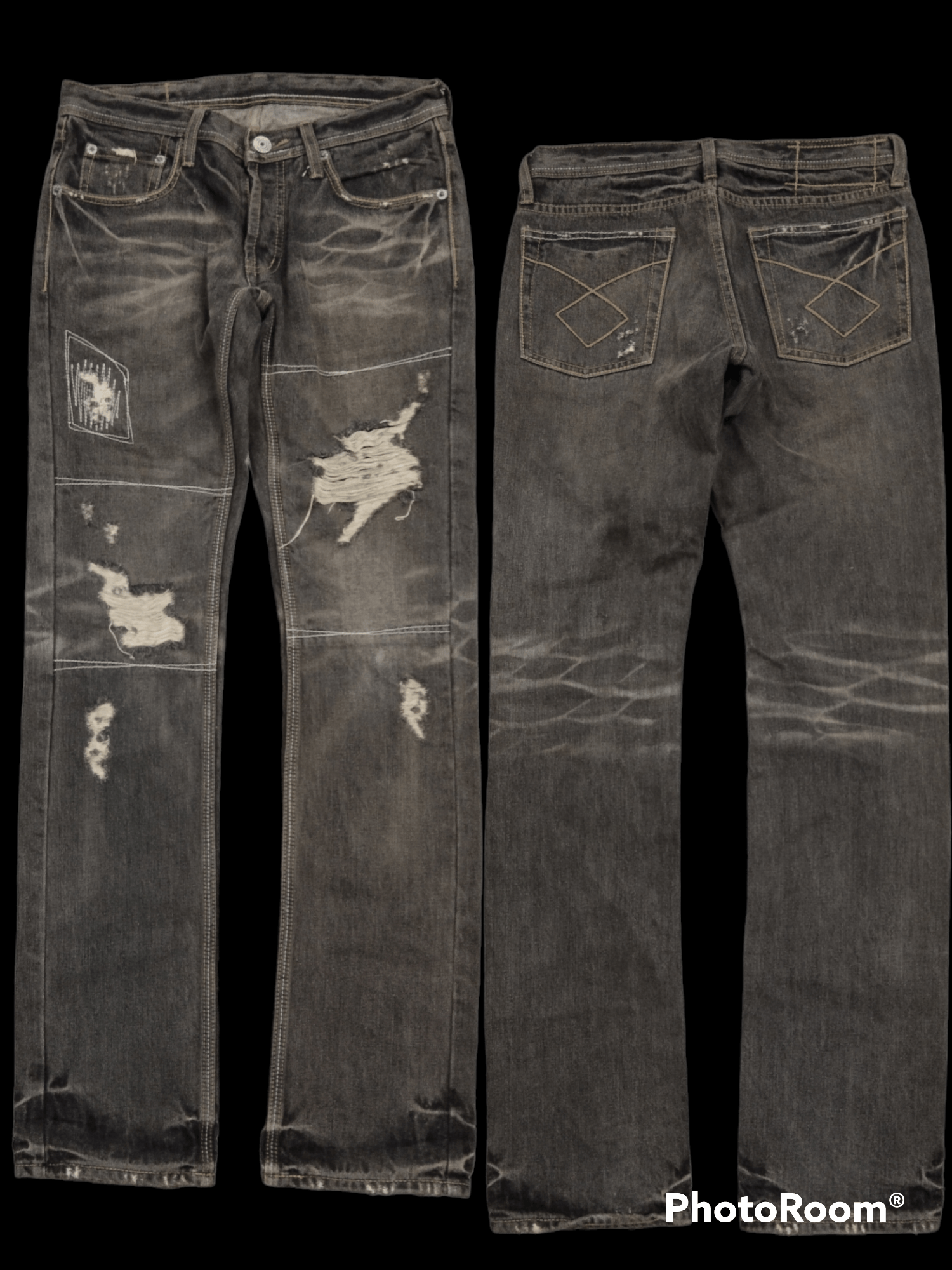 image of Distressed Denim x Hysteric Glamour Sick Pacthwork Difference Rupert Denim Pants in Grey (Size 29)