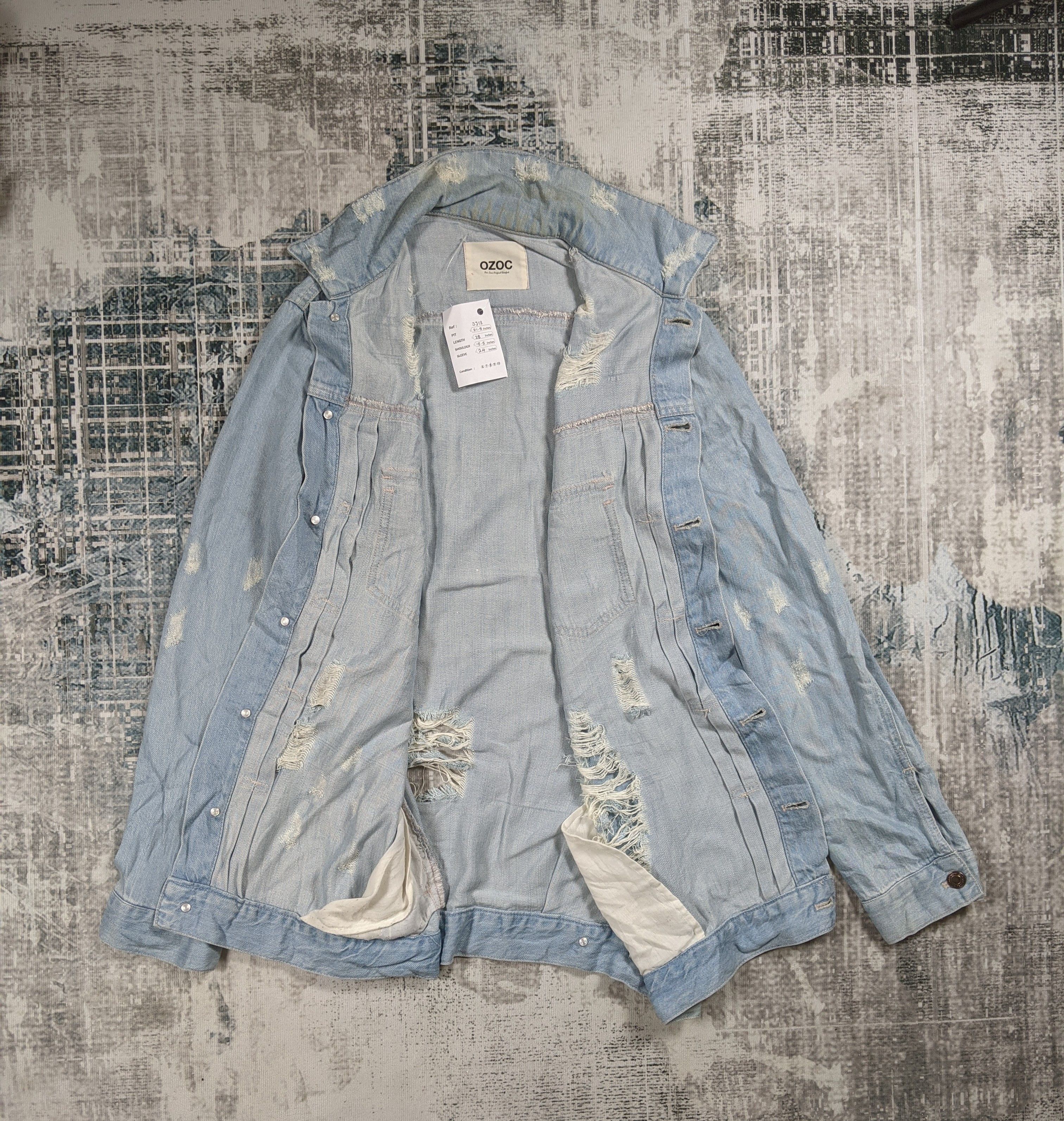 Japanese Brand Ozoz Denim Trucker Jacket Blue Wash Distress Size US L / EU 52-54 / 3 - 3 Thumbnail