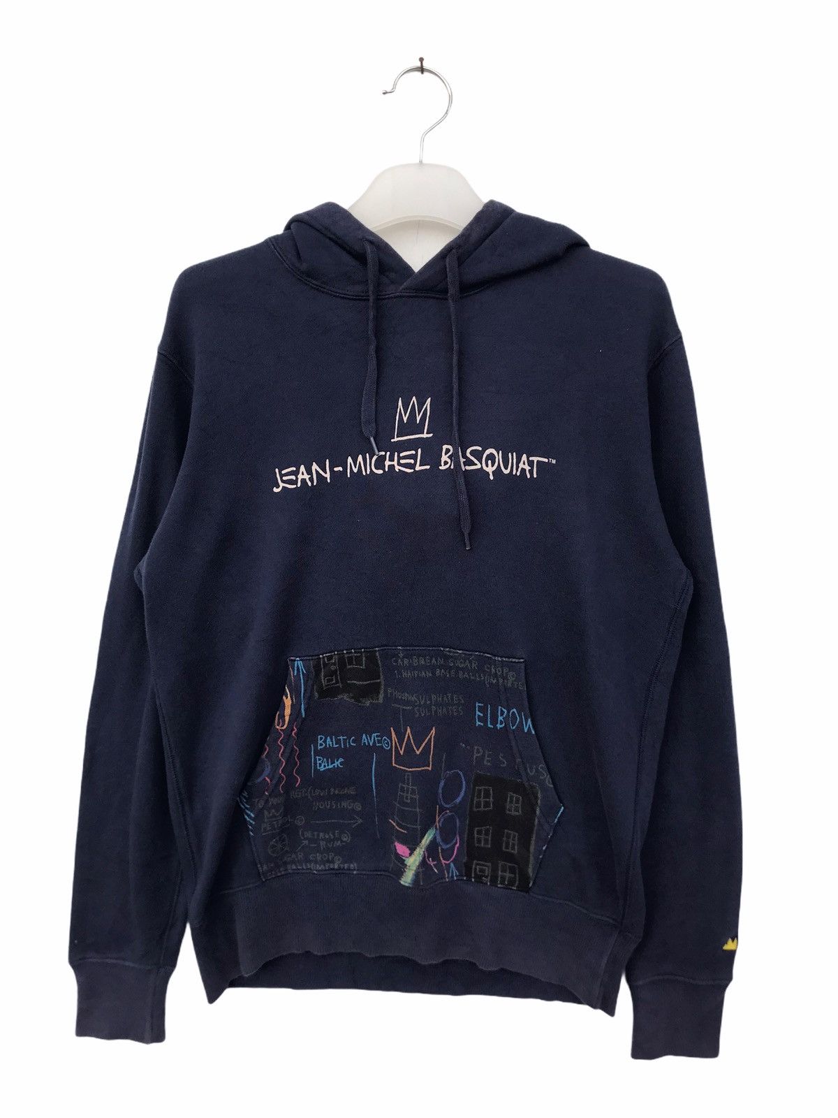 image of Jean Michel Basquiat x Uniqlo Jean Micheal Basquiet X Uniqlo Spell Out Hoodie in Blue (Size Small)