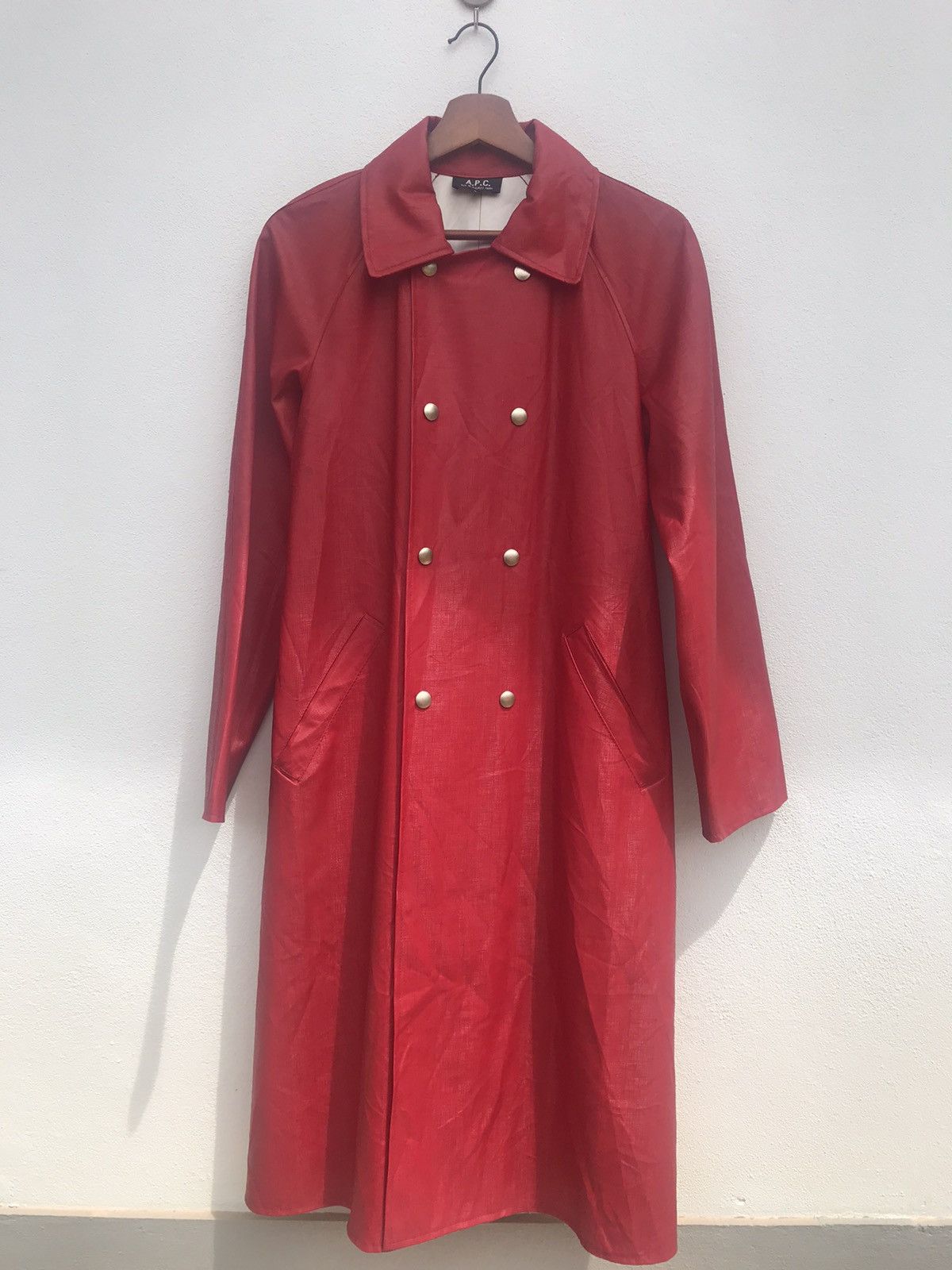 image of A P C Long Raincoat in Red, Men's (Size Small)