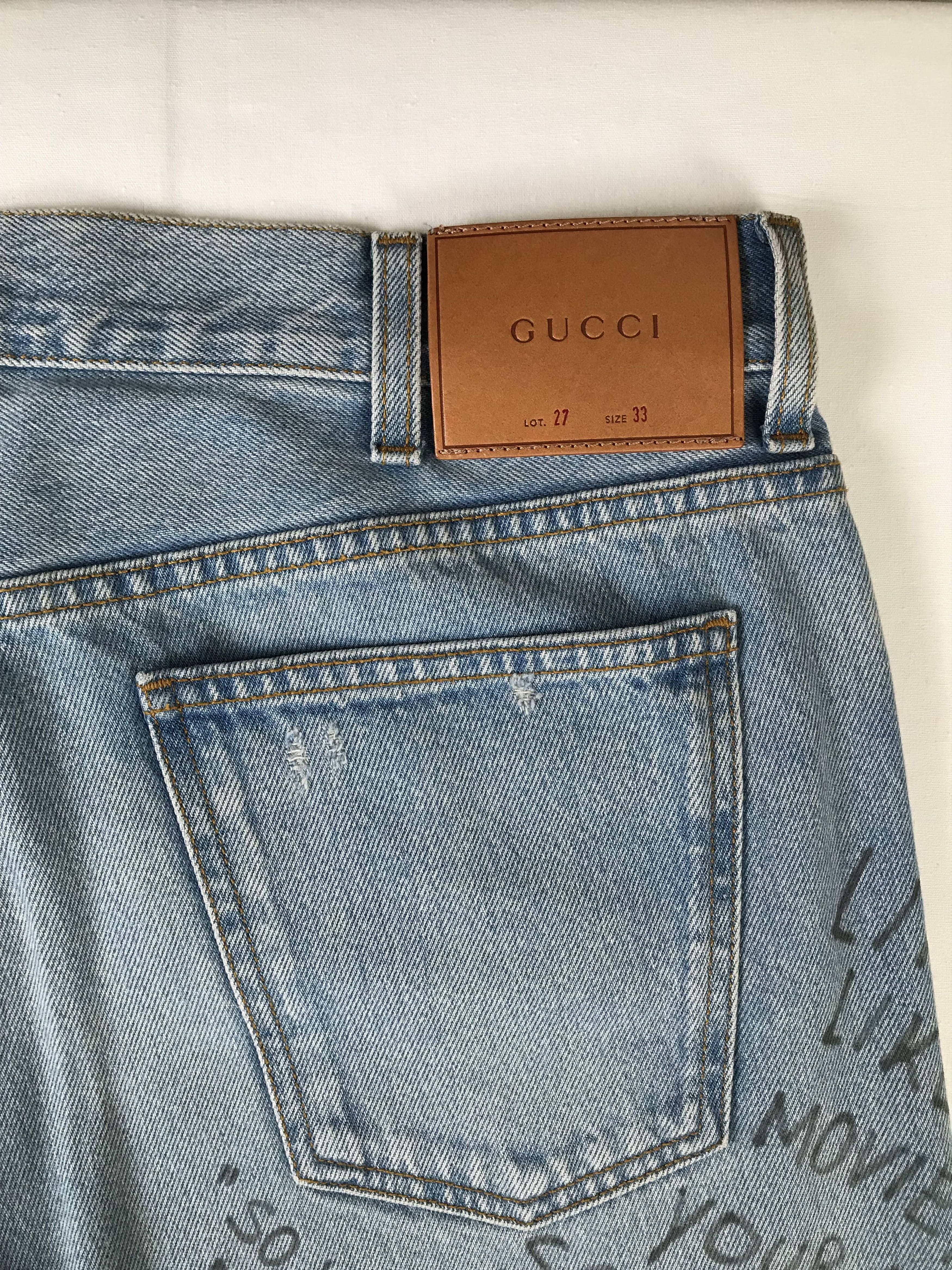Gucci Gucci Blue Jeans With Handwritten Text Print Size US 33 - 5 Thumbnail