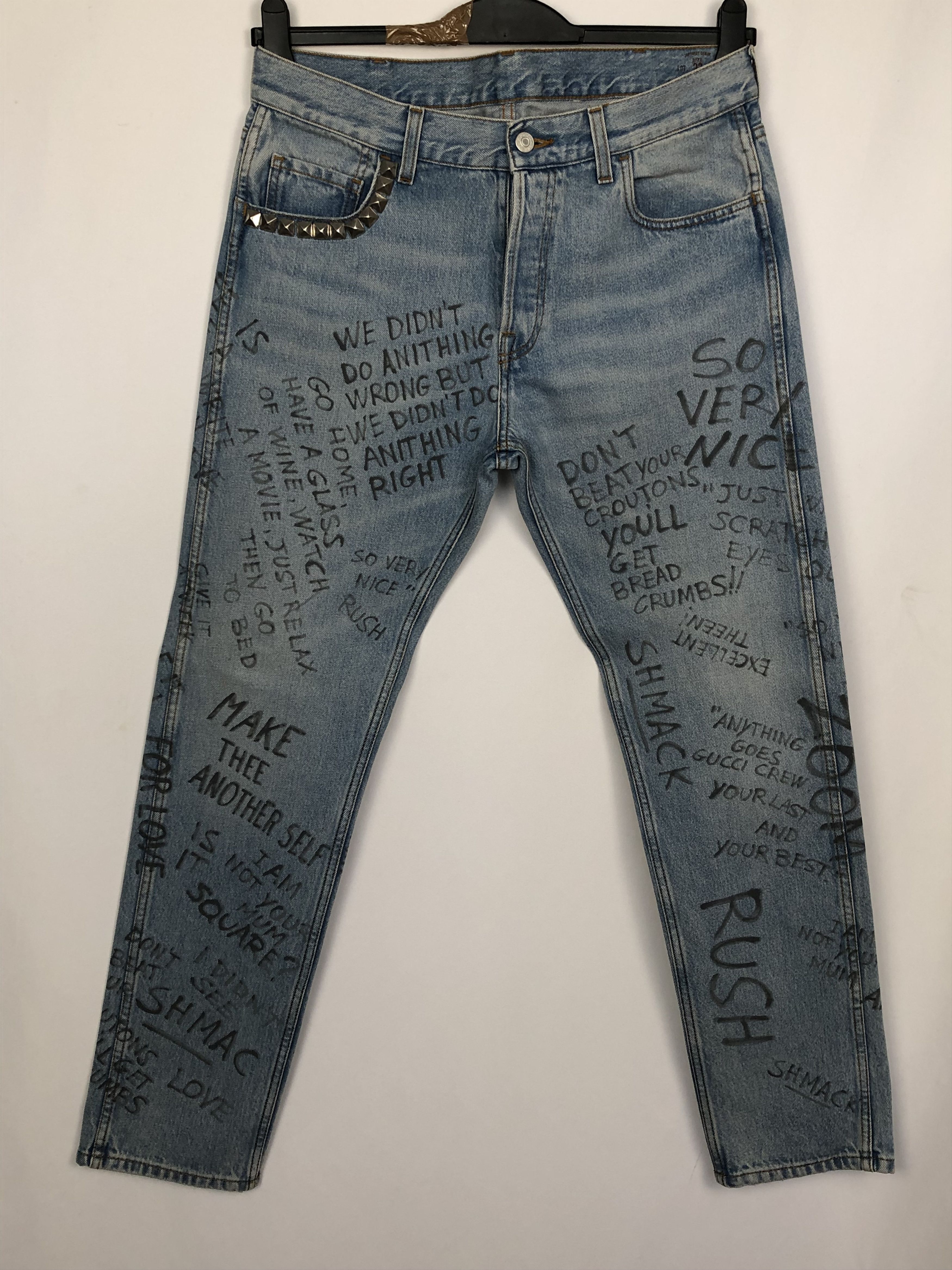 Gucci Gucci Blue Jeans With Handwritten Text Print Size US 33 - 13 Thumbnail