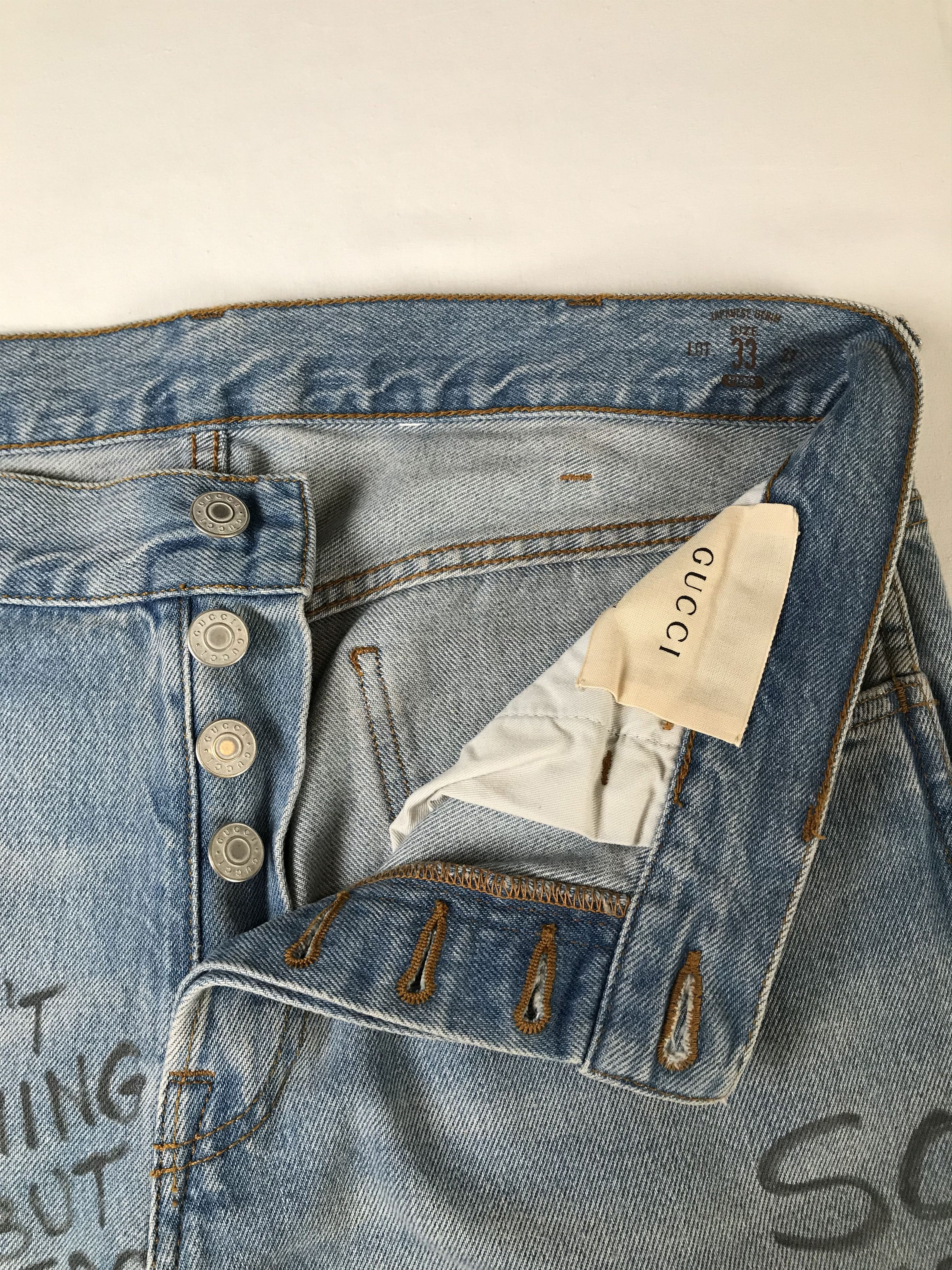 Gucci Gucci Blue Jeans With Handwritten Text Print Size US 33 - 10 Thumbnail