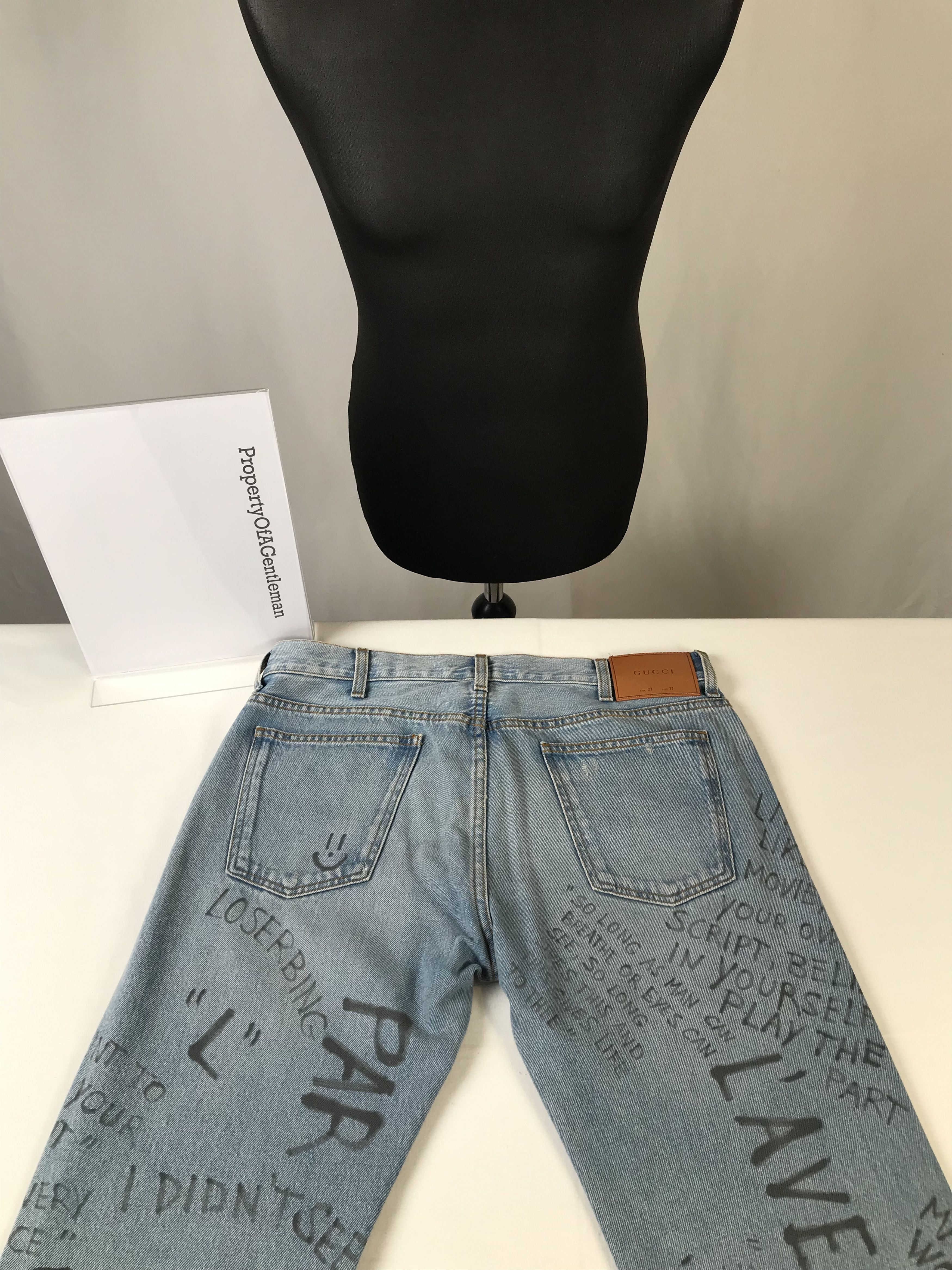 Gucci Gucci Blue Jeans With Handwritten Text Print Size US 33 - 4 Thumbnail