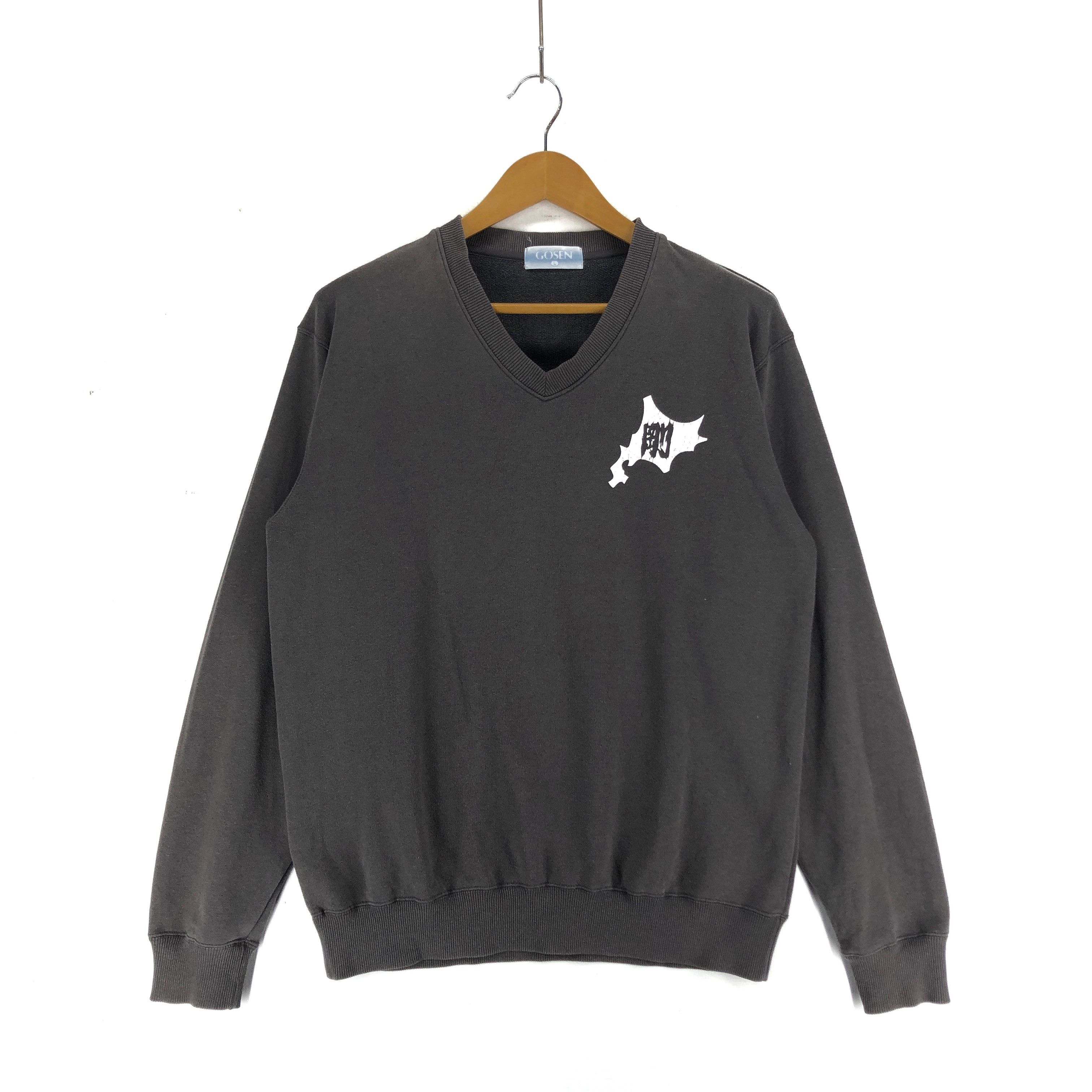 Japanese Brand GOSEN V Neck Faded Sweatshirt #2076-71 Size US L / EU 52-54 / 3 - 1 Thumbnail