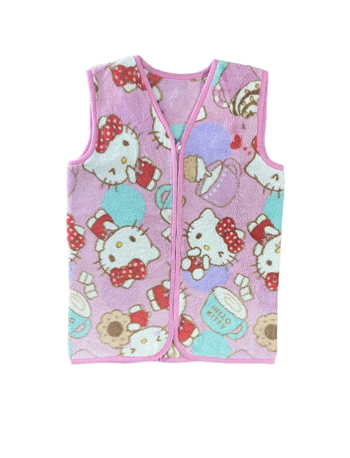 Japanese Brand × Vintage Vintahe Hello Kitty Sleeveless Jacket All Over Fleece Size M Size M / US 6-8 / IT 42-44 - 1 Thumbnail