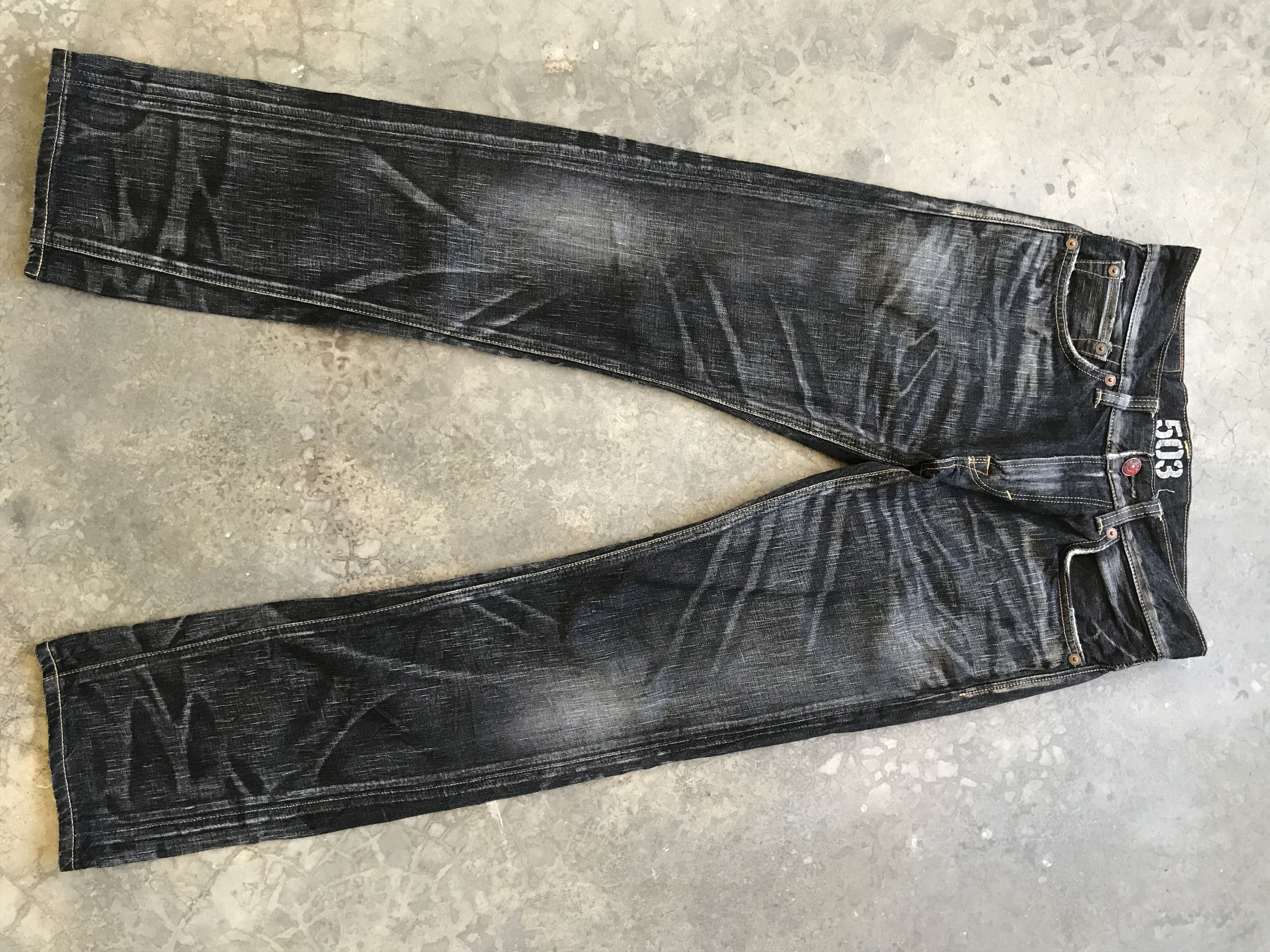image of Distressed Denim x Edwin 503 Thunder Faded Style Denim in Faded Black, Men's (Size 32)