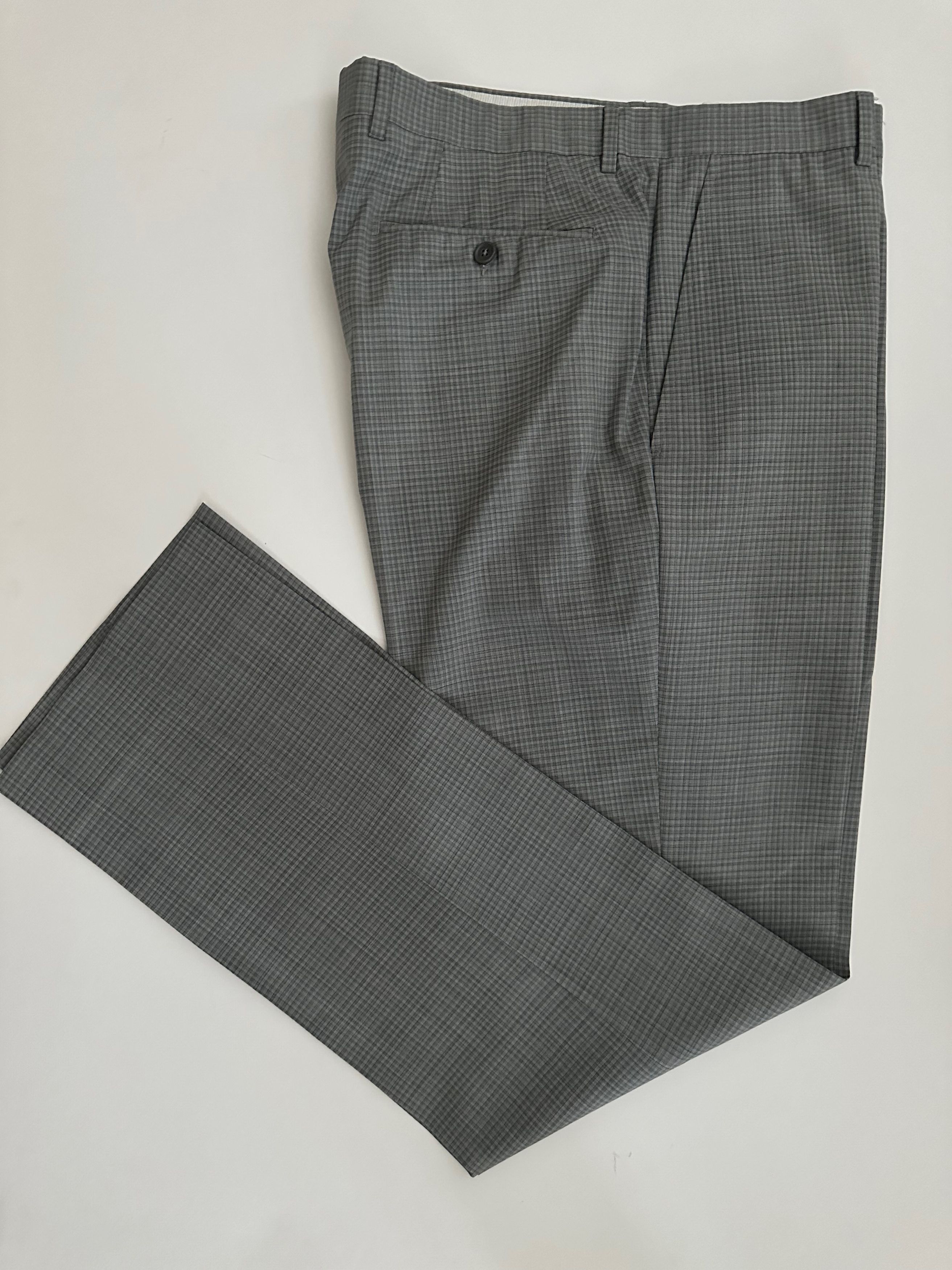 Santorelli Virgin Wool Small Check Pants - Lt Grey - Sz 35