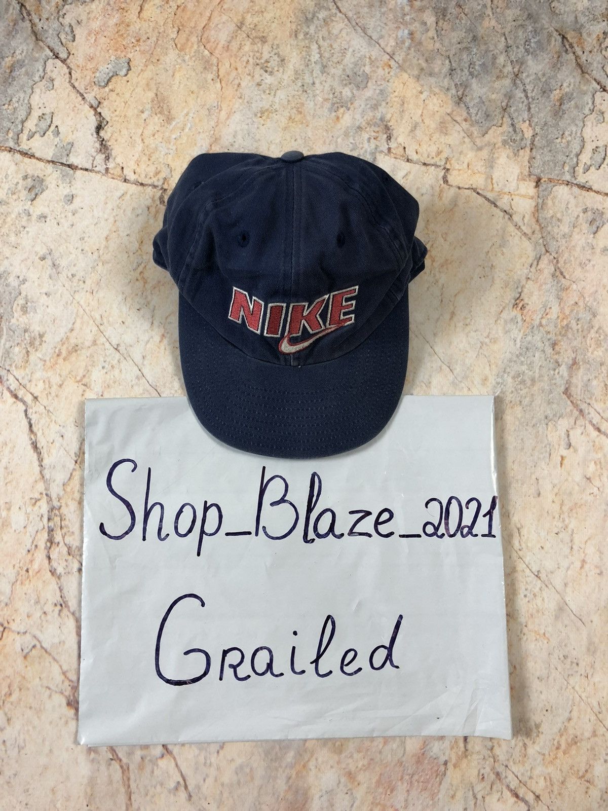 Nike × Vintage Nike vintage navy hat cap big logo Size ONE SIZE - 2 Thumbnail