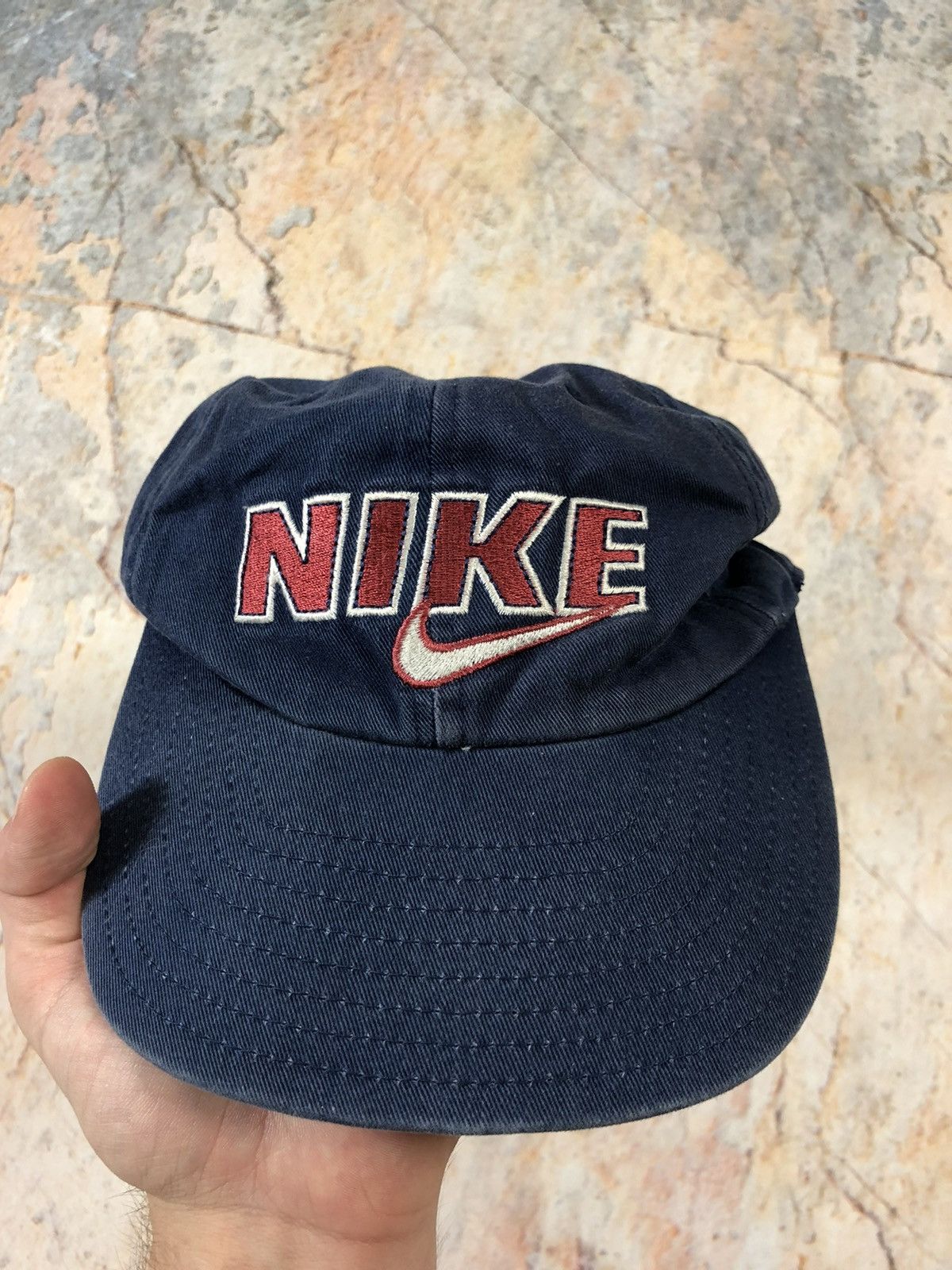 Nike × Vintage Nike vintage navy hat cap big logo Size ONE SIZE - 3 Thumbnail