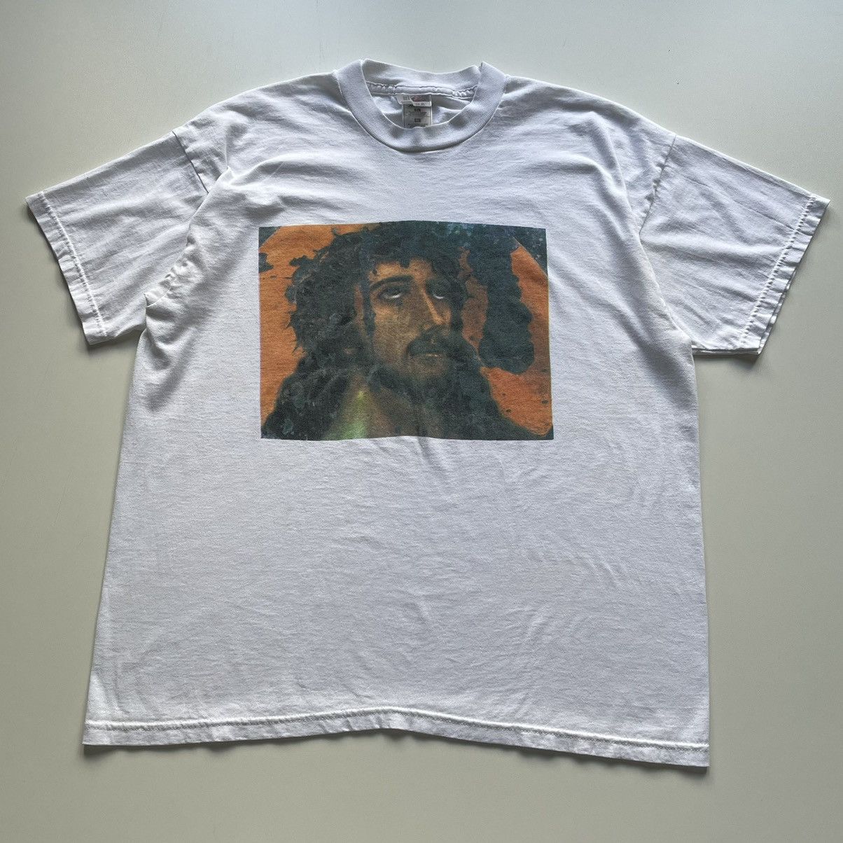 Vintage Vintage 90s Jesus Christ Art Graphic T Shirt White XL Rare Size US XL / EU 56 / 4 - 1 Thumbnail