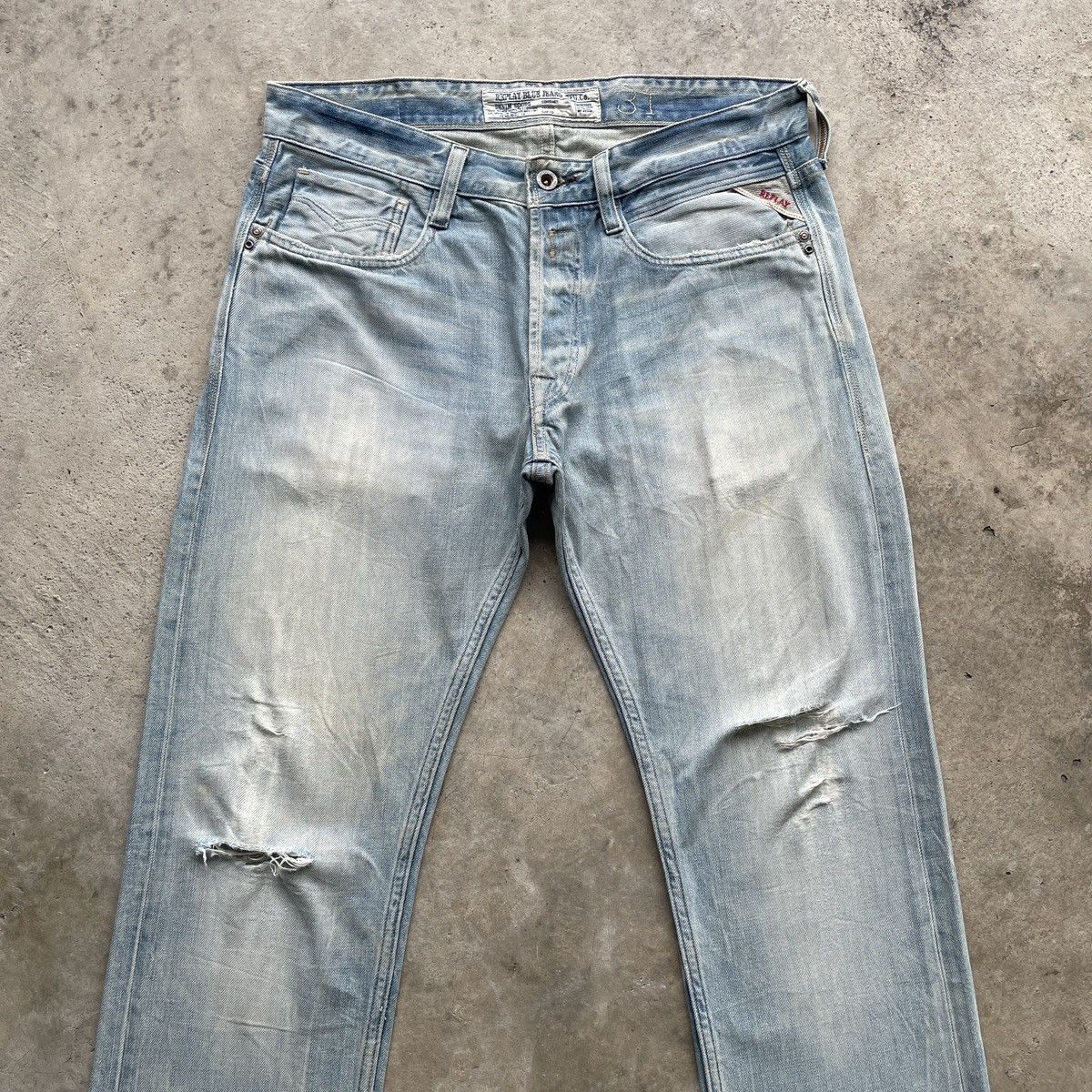 Replay Vintage Replay Faded Washed Distressed Denim Jeans Pants Size US 33 - 3 Thumbnail
