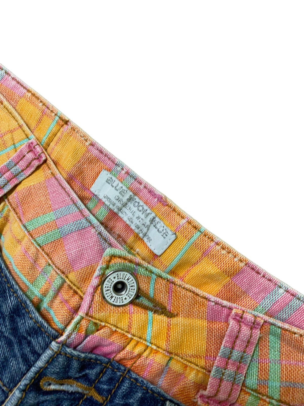 Blue Moon Blue Embroidery Logo Double Waist Low Waist Denim
