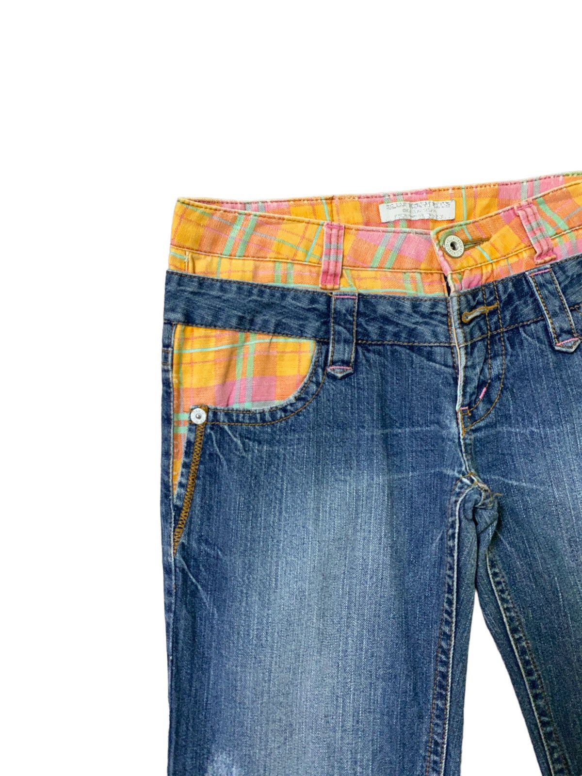Blue Moon Blue Embroidery Logo Double Waist Low Waist Denim