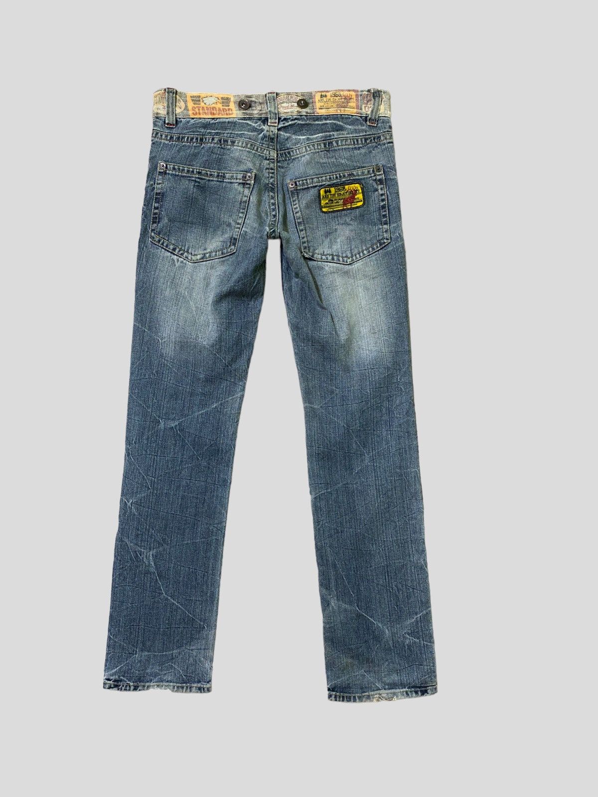 Japanese Brand ORIGINAL JEANS Patches & Print Acid Wash Low Waist Denim Size US 30 / EU 46 - 2 Thumbnail