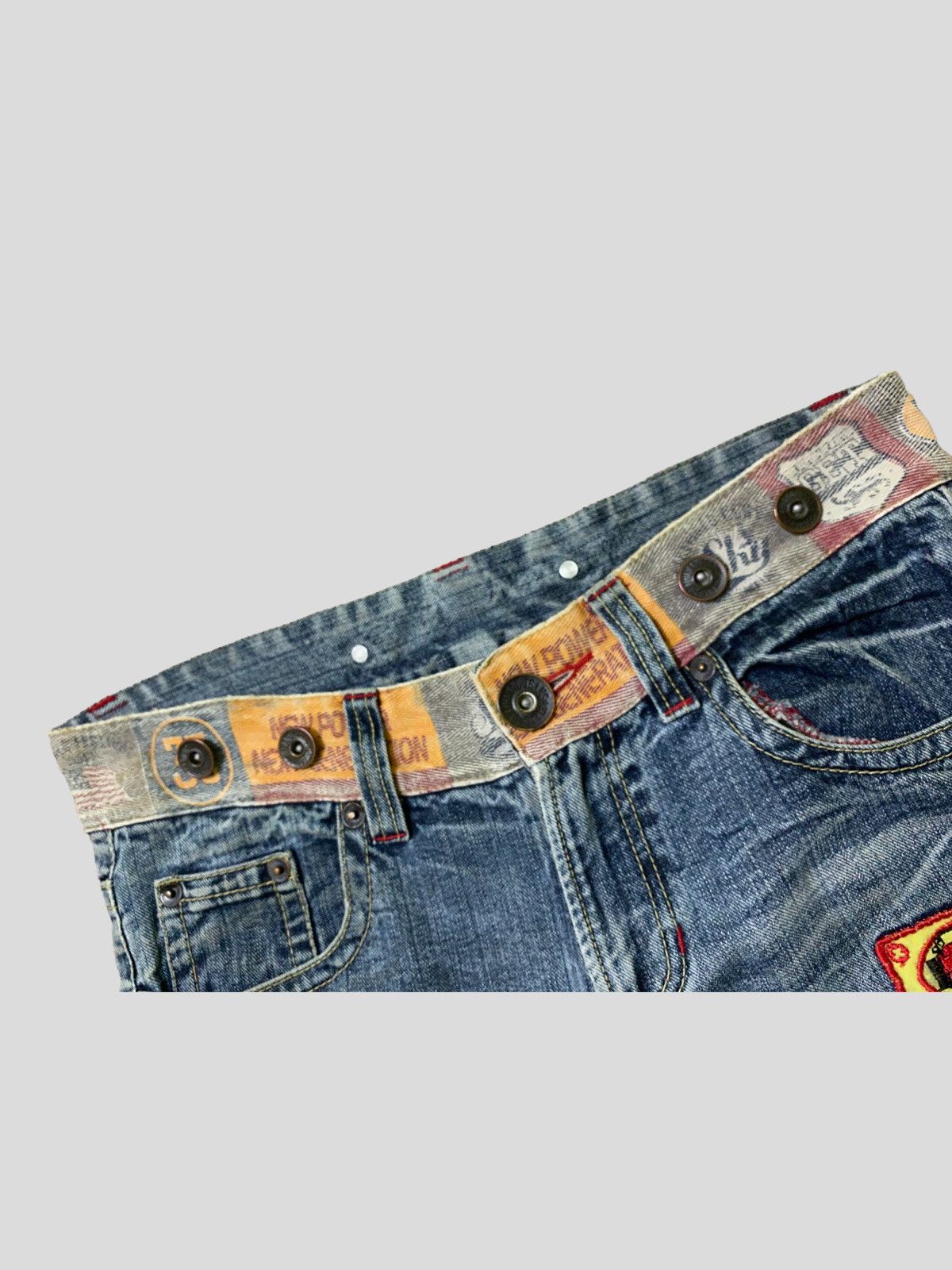 Japanese Brand ORIGINAL JEANS Patches & Print Acid Wash Low Waist Denim Size US 30 / EU 46 - 8 Thumbnail