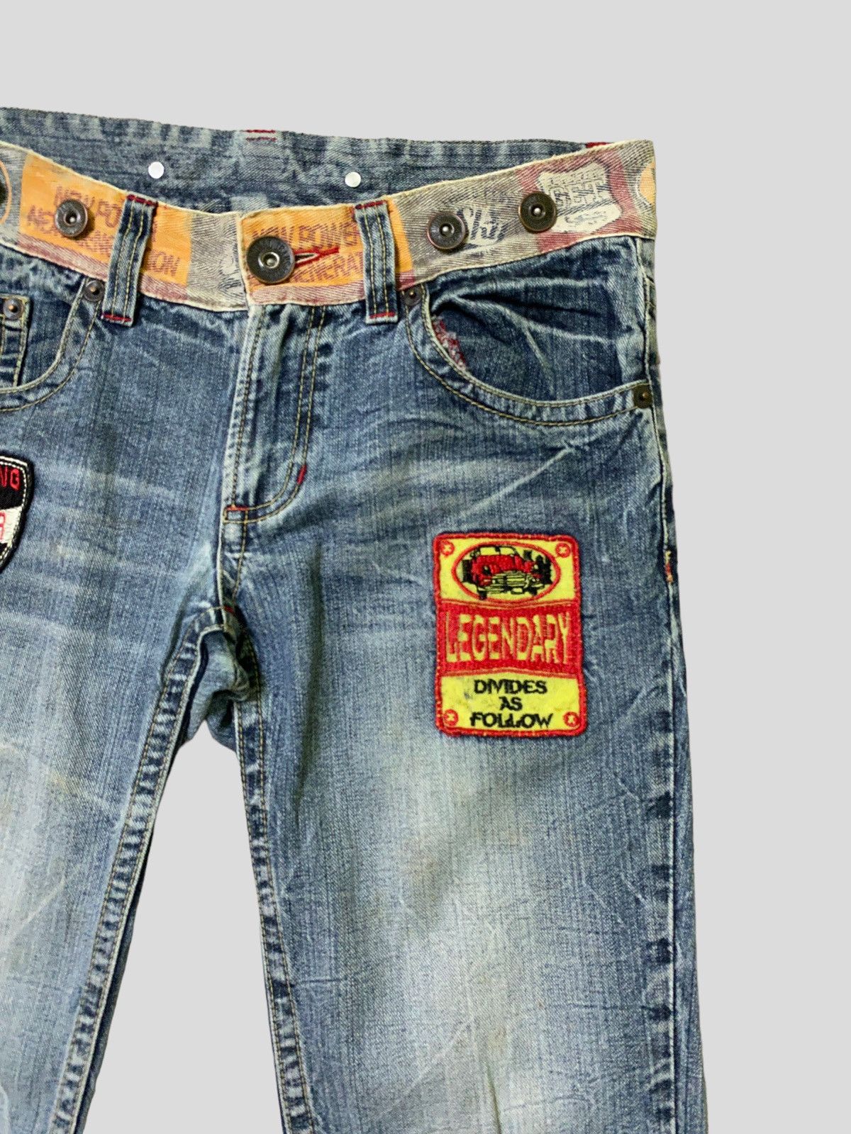 Japanese Brand ORIGINAL JEANS Patches & Print Acid Wash Low Waist Denim Size US 30 / EU 46 - 5 Thumbnail