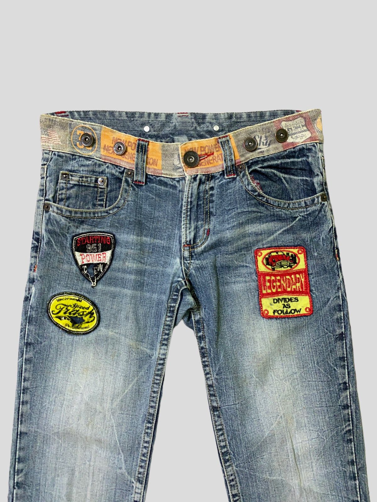Japanese Brand ORIGINAL JEANS Patches & Print Acid Wash Low Waist Denim Size US 30 / EU 46 - 3 Thumbnail