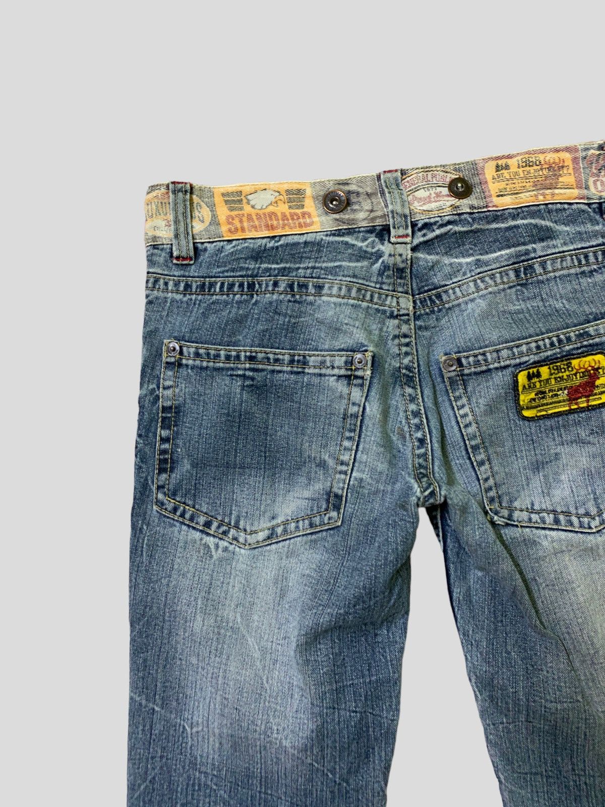 Japanese Brand ORIGINAL JEANS Patches & Print Acid Wash Low Waist Denim Size US 30 / EU 46 - 10 Thumbnail