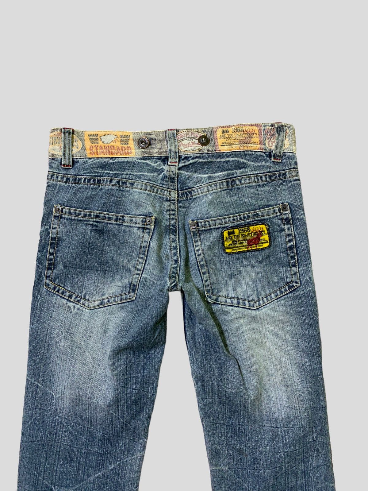 Japanese Brand ORIGINAL JEANS Patches & Print Acid Wash Low Waist Denim Size US 30 / EU 46 - 9 Thumbnail