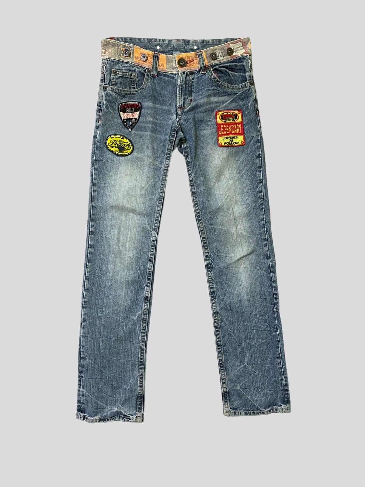ORIGINAL JEANS Patches & Print Acid Wash Low Waist Denim