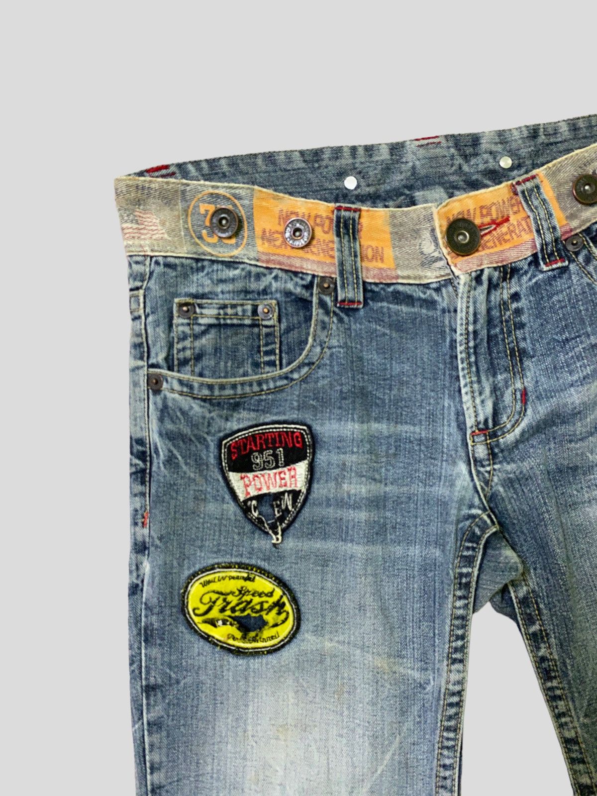 Japanese Brand ORIGINAL JEANS Patches & Print Acid Wash Low Waist Denim Size US 30 / EU 46 - 4 Thumbnail