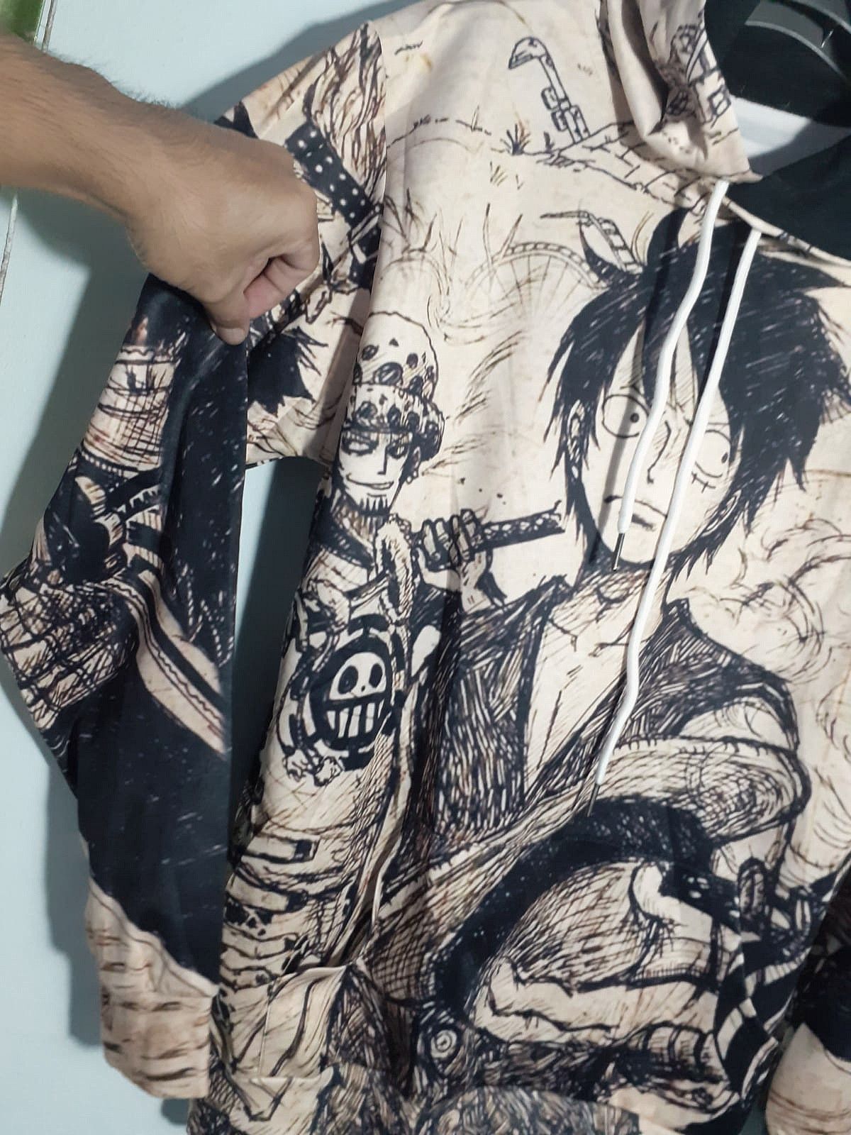 Anime One Piece D Luffy Overprint Hoody Fashion Anime Comic Manga Size US L / EU 52-54 / 3 - 4 Thumbnail