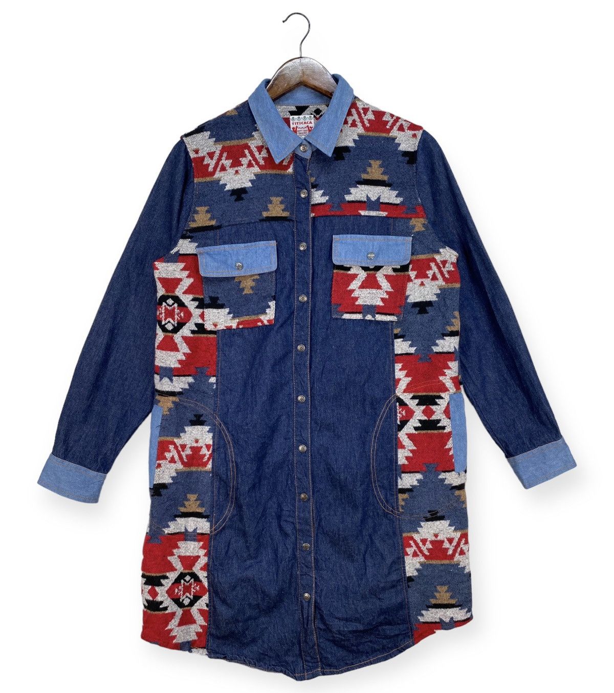 image of Art Comes First Titi Caca Shirt Button Up Native in Blue, Women's (Size Large)