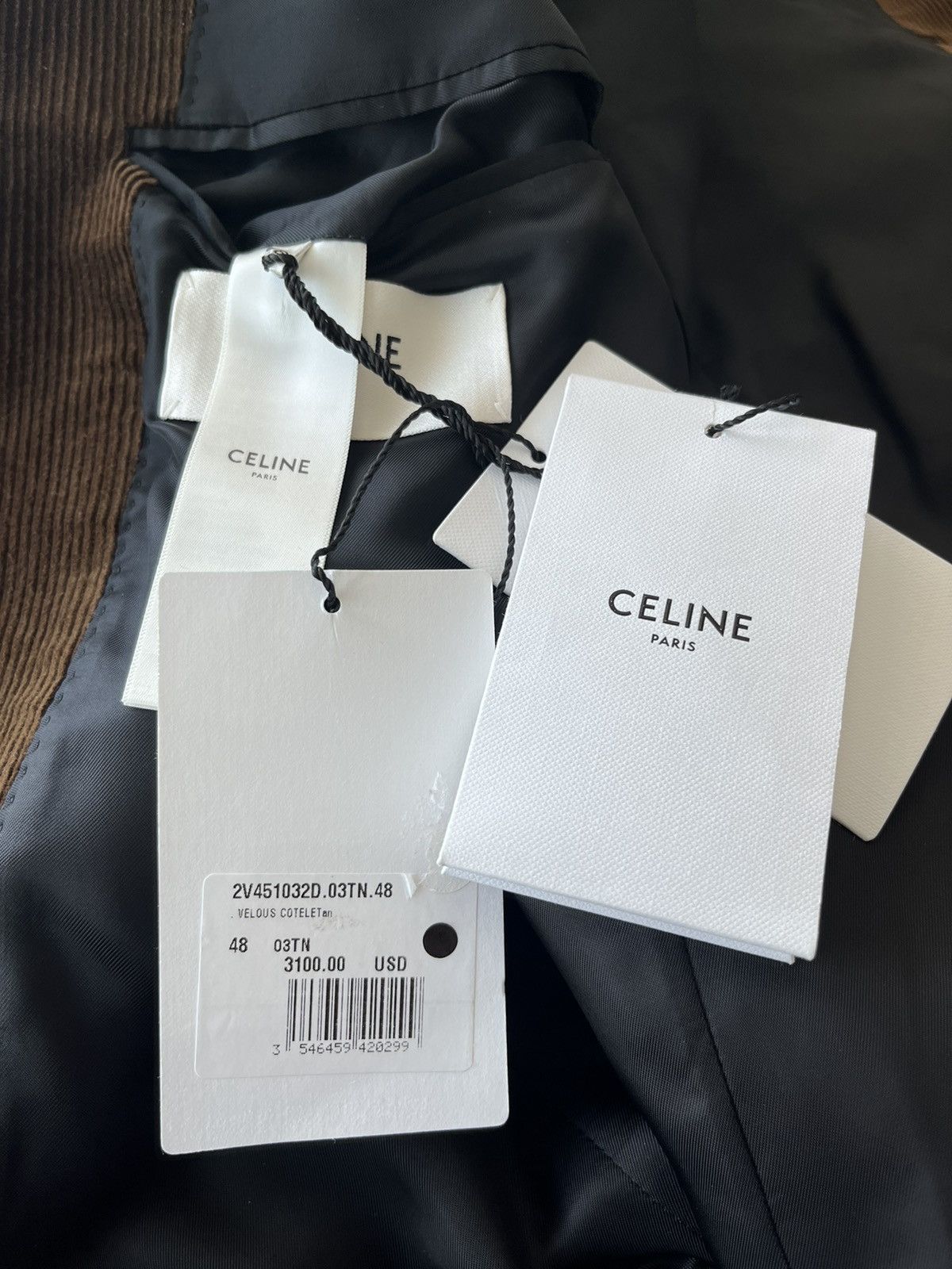 Celine × Hedi Slimane $3,500+ Rare Super Runway Hedi Slimane Corduroy Blazer Size 48R - 3 Thumbnail