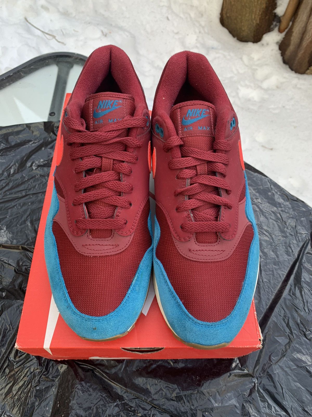 Nike Air Max 1 Burgundy Teal 2018 Size US 11 / EU 44 - 2 Thumbnail