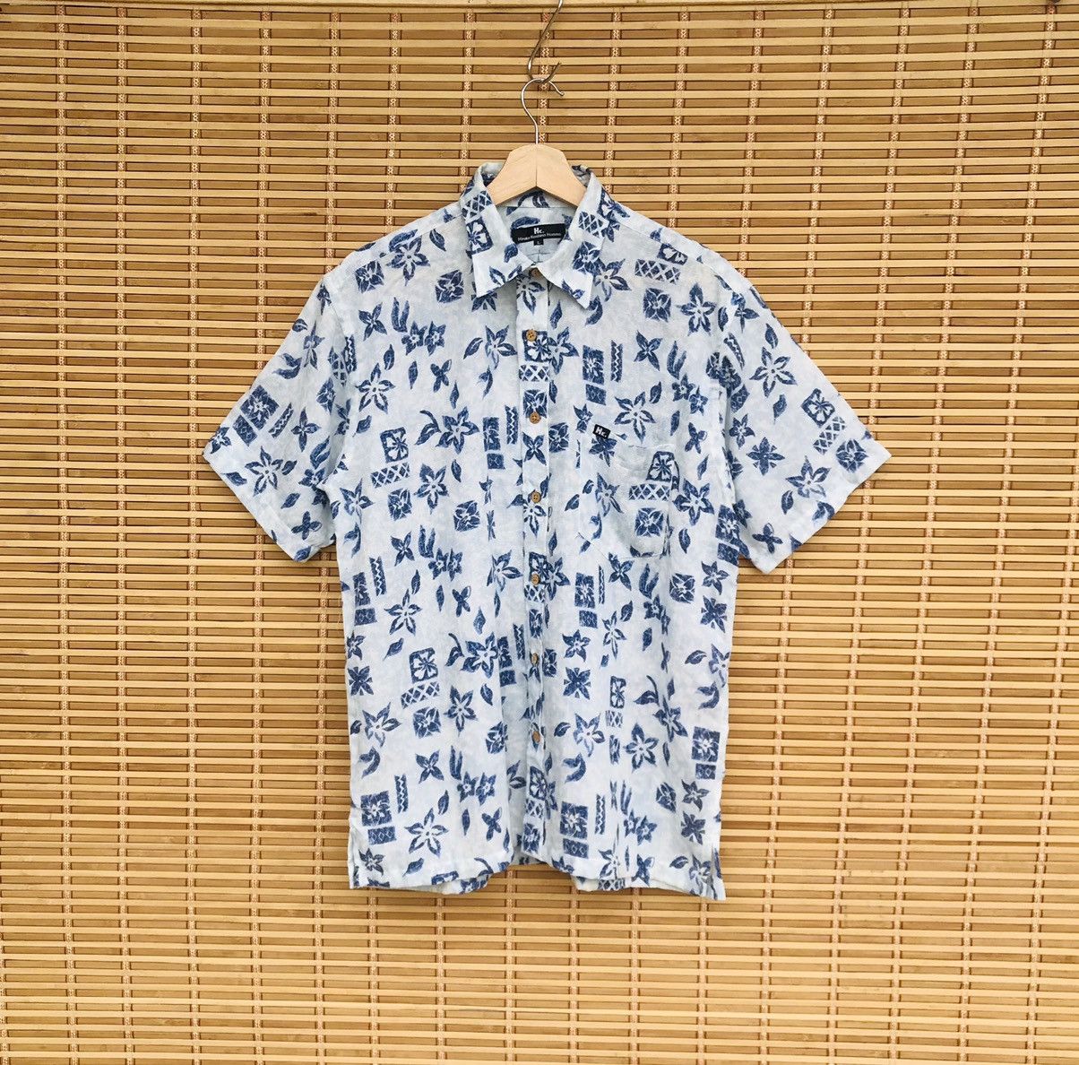 image of Designer Hiroko Koshino Homme Hawaii Floral Netted Thin in Blue, Men's (Size Large)