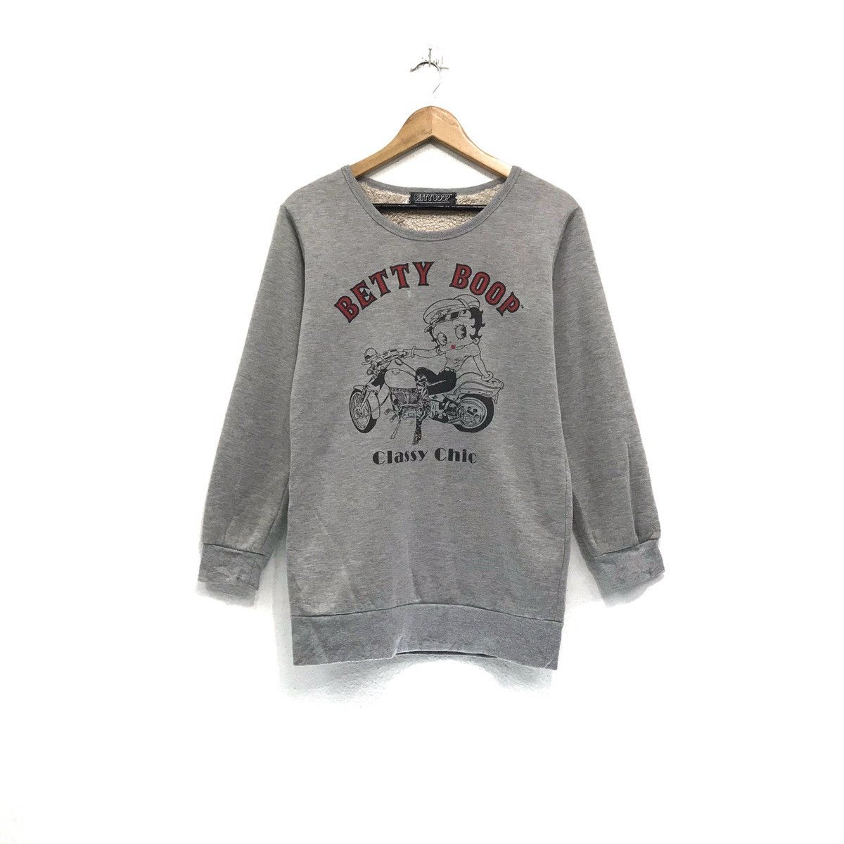 image of Cartoon Network x Disney Betty Boop Sweatshirt Animated Sexy Betty Boop Motorcycles in Grey (Size M