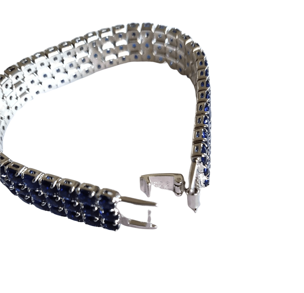 Jewelry Tennis Bracelet Blue Sterling Silver .925 Chain Size ONE SIZE - 5 Thumbnail