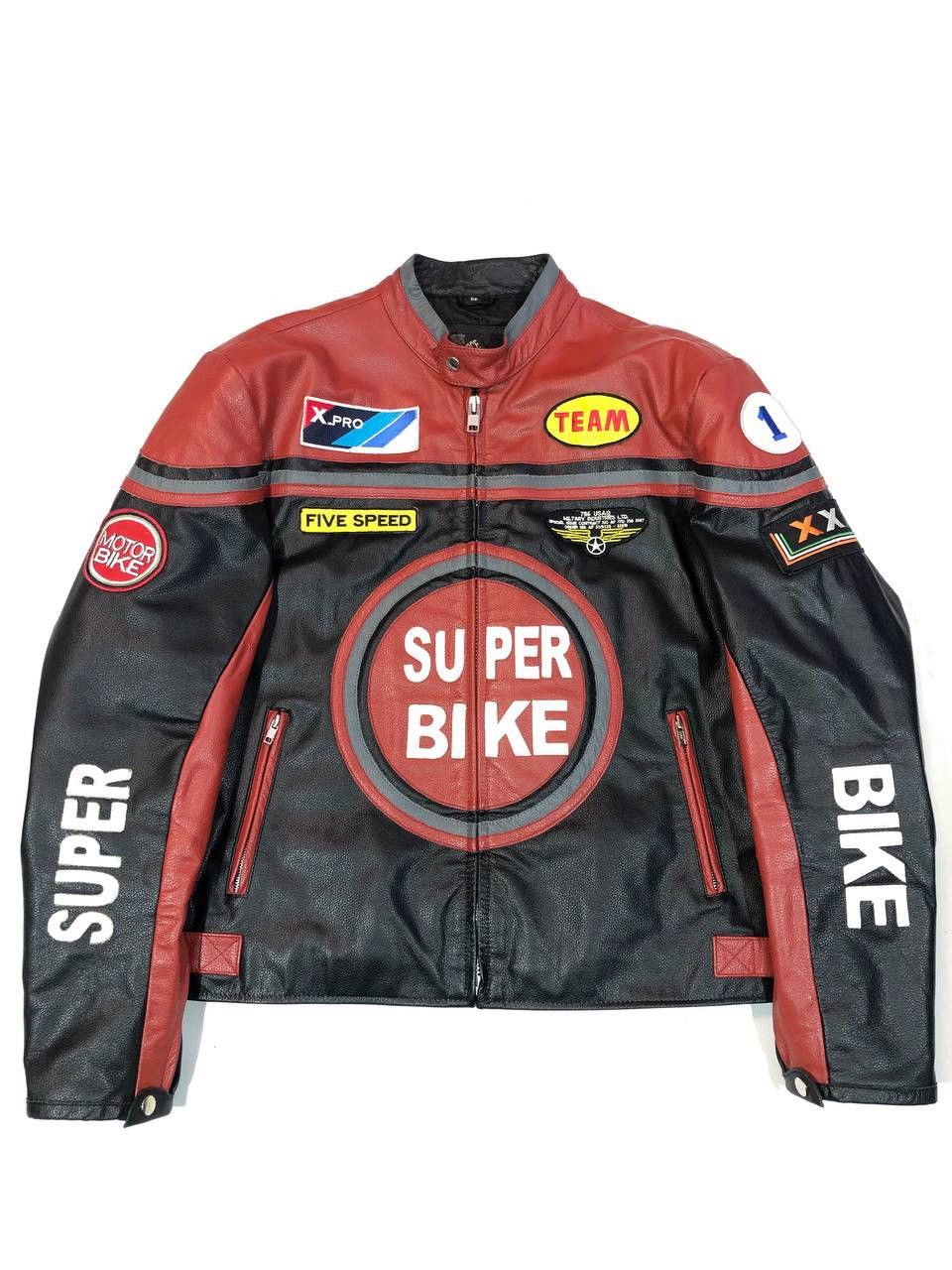 image of Leather Jacket x Moto Super Bike Vintage Leather Moto Racing Jacket in Black, Men's (Size XL)