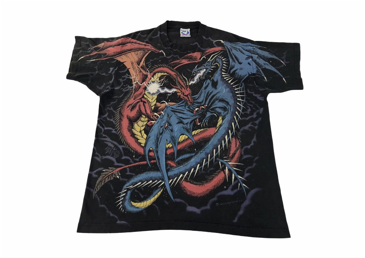 Liquid Blue 90s 1994 Fighting Duel Dragon Overprinted Single Stitch Tee Size US XL / EU 56 / 4 - 1 Thumbnail